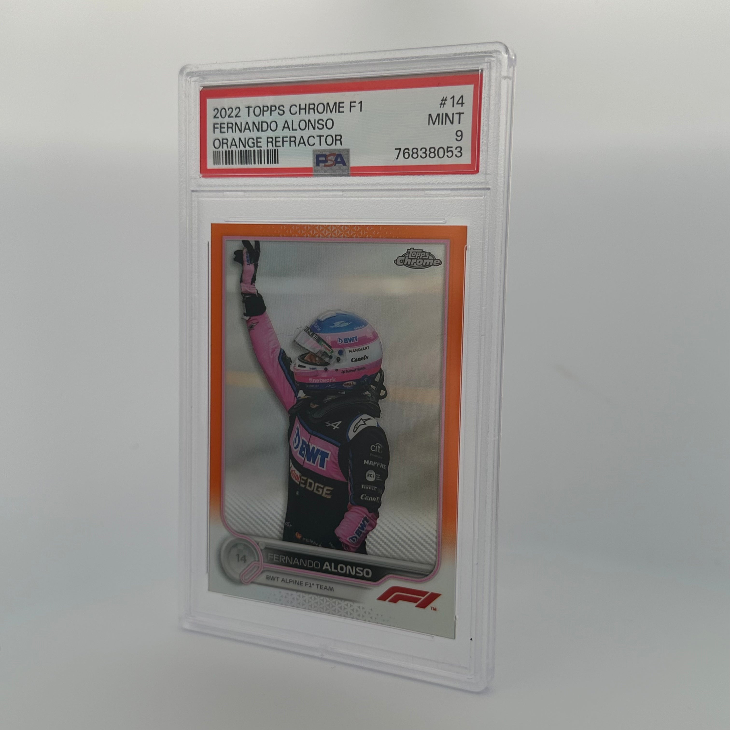 2003 Topps Chrome Fernando Alonso #14 Orange Refractor PSA 9 Graded - Rare Racing Card for Collectors & Fans, Perfect for Display or Investment