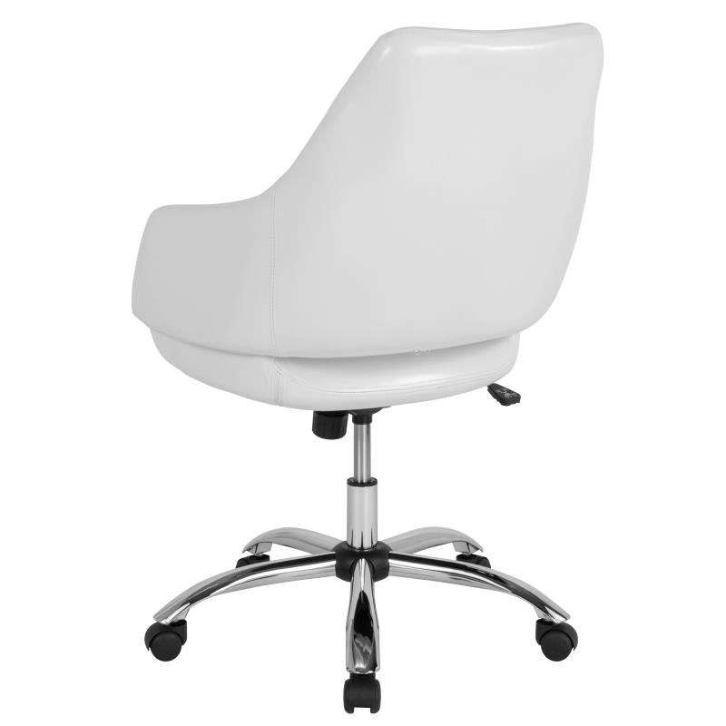 FLASH Madrid White Leather Upholstered Mid Back Office Chair - Ergonomic Home & Office Desk Chair for Comfortable Working & Studying