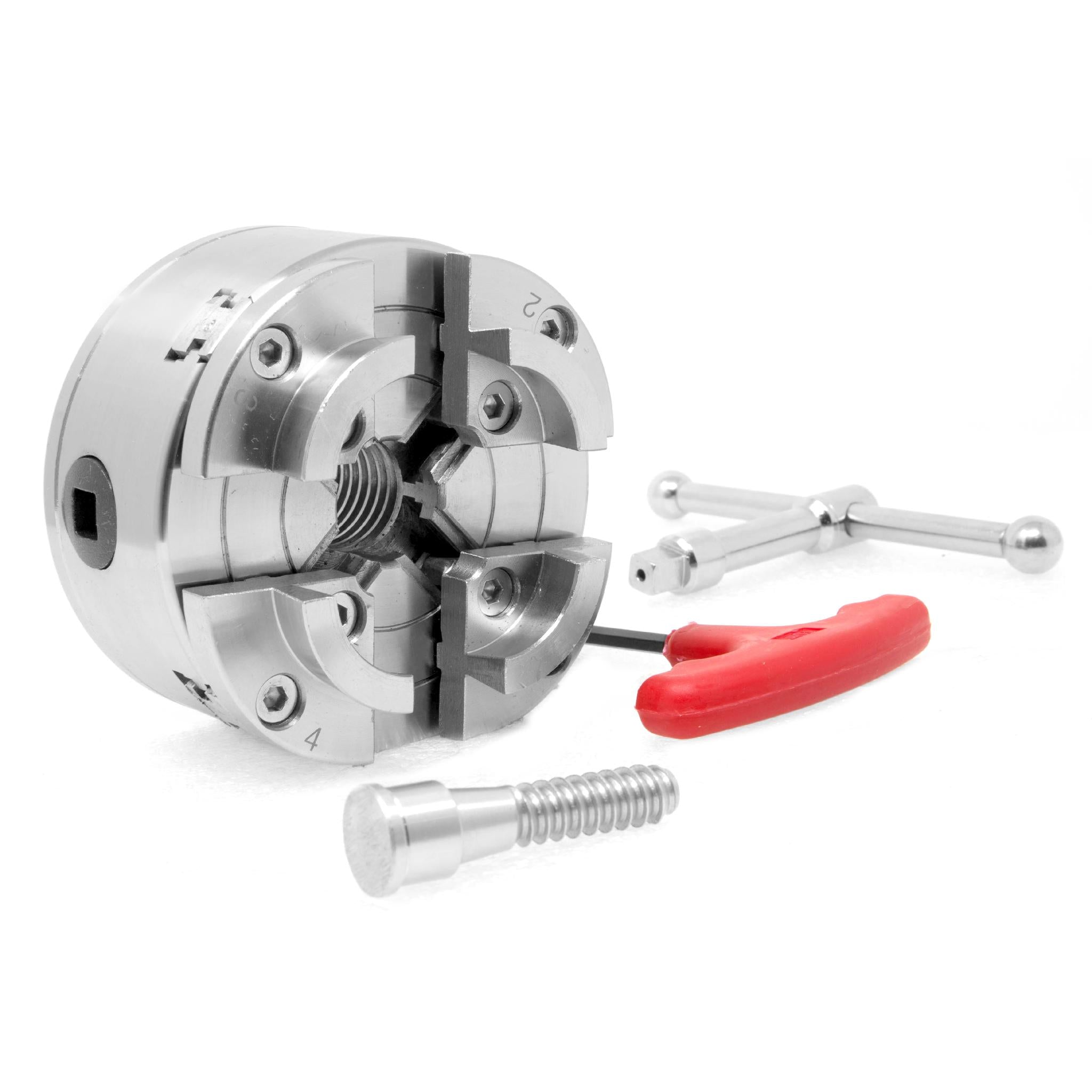 WEN LA4374 3.75 Inch 4 Jaw Self Centering Lathe Chuck Set with 1 Inch x 8TPI Thread - Perfect for Metalworking, Woodturning, and DIY Projects on Mini Lathes