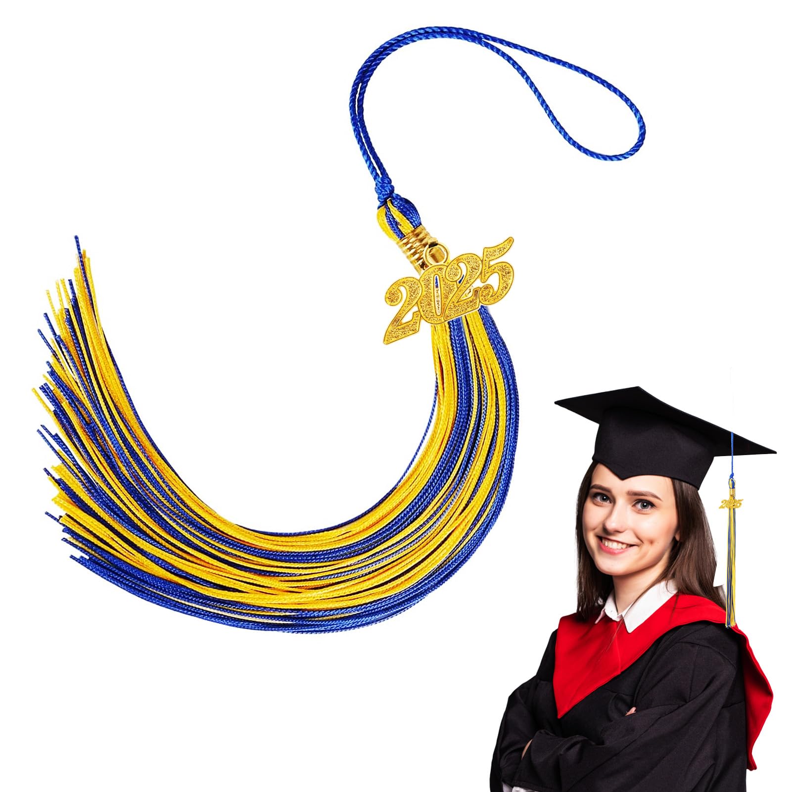 2025 Blue and Gold Graduation Tassel - Class of 2025 Commencement Charm for Cap Decorations & Ceremony Accessories (1 Pack) - Perfect for High School, College, and University Graduation Celebrations