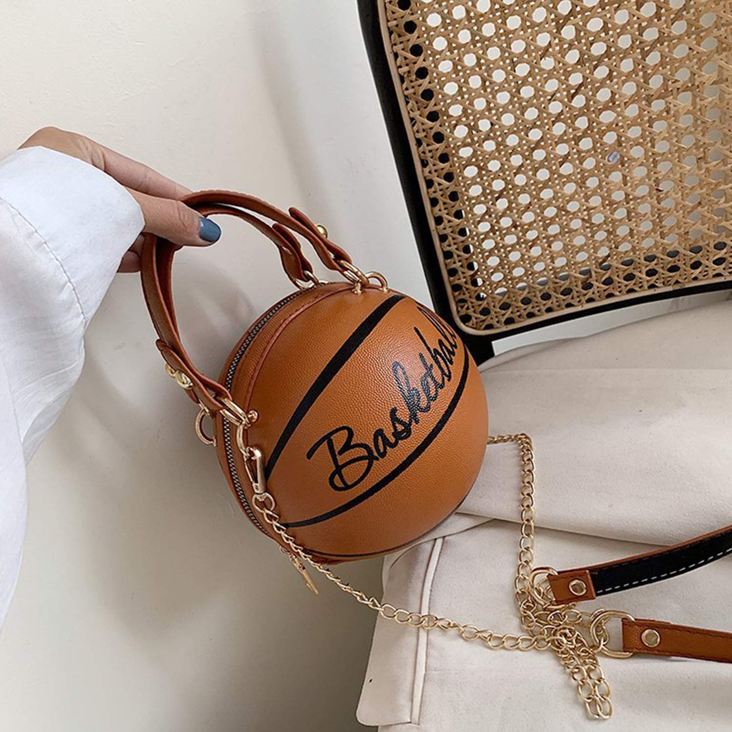 Stylish PU Leather Round Crossbody Purse for Women - Cute Basketball Design Small Tote Handbag | Perfect for Sports Games, Casual Outings & Gift Giving