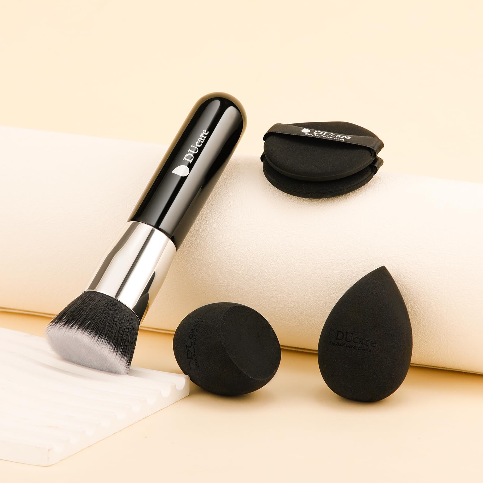 DUcare Makeup Sponges & Foundation Brush Set - Premium Blending Sponge for Liquid, BB Cream & Mineral Powder - Soft Makeup Puff for Flawless Stippling & Buffing - Perfect for Daily Makeup, Professional Use & Travel