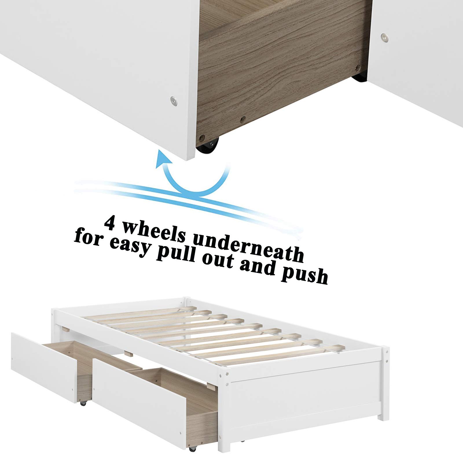 Twin Platform Bed Frame with 2 Storage Drawers - Solid Wood Kids Bed for Toddler Boys & Girls - 10 Slat Support No Box Spring Needed - Easy Assembly (Bright White) - Perfect for Small Bedrooms & Space Saving Kids' Rooms