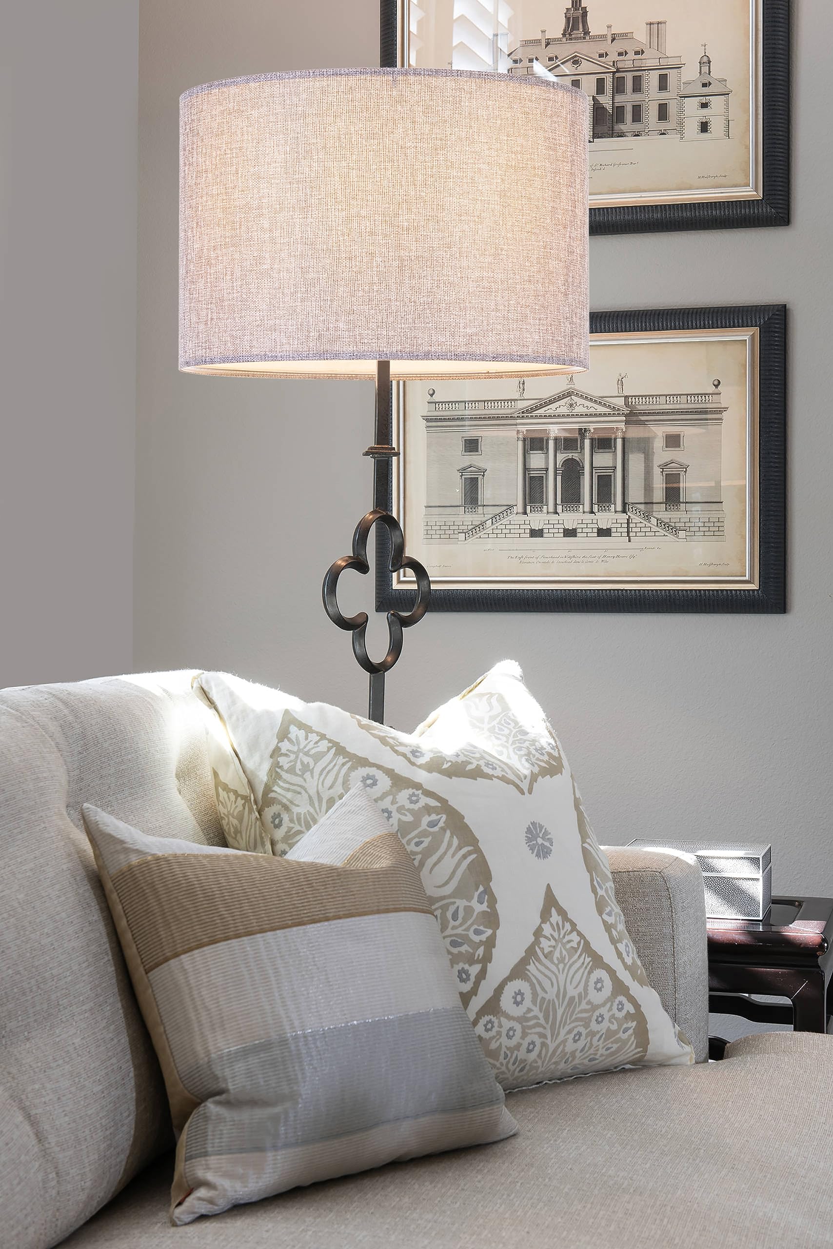 Wellmet 18x18x12 Inch Fabric Drum Lampshade - Classic Modern Grey Spider Fitter for Table, Bedside & Floor Lamps | Perfect for Living Room, Bedroom & Office Lighting Decor