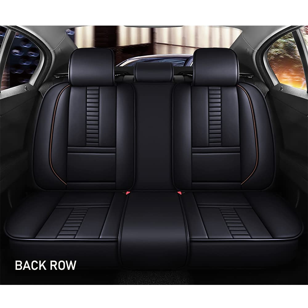 Universal Fit PU Leather Car Seat Covers for Toyota Camry Hybrid 2007-2025 - Full Set with Headrest & Back Pillow in Black & Coffee Line | Durable Auto Interior Protection for Daily Commute & Road Trips