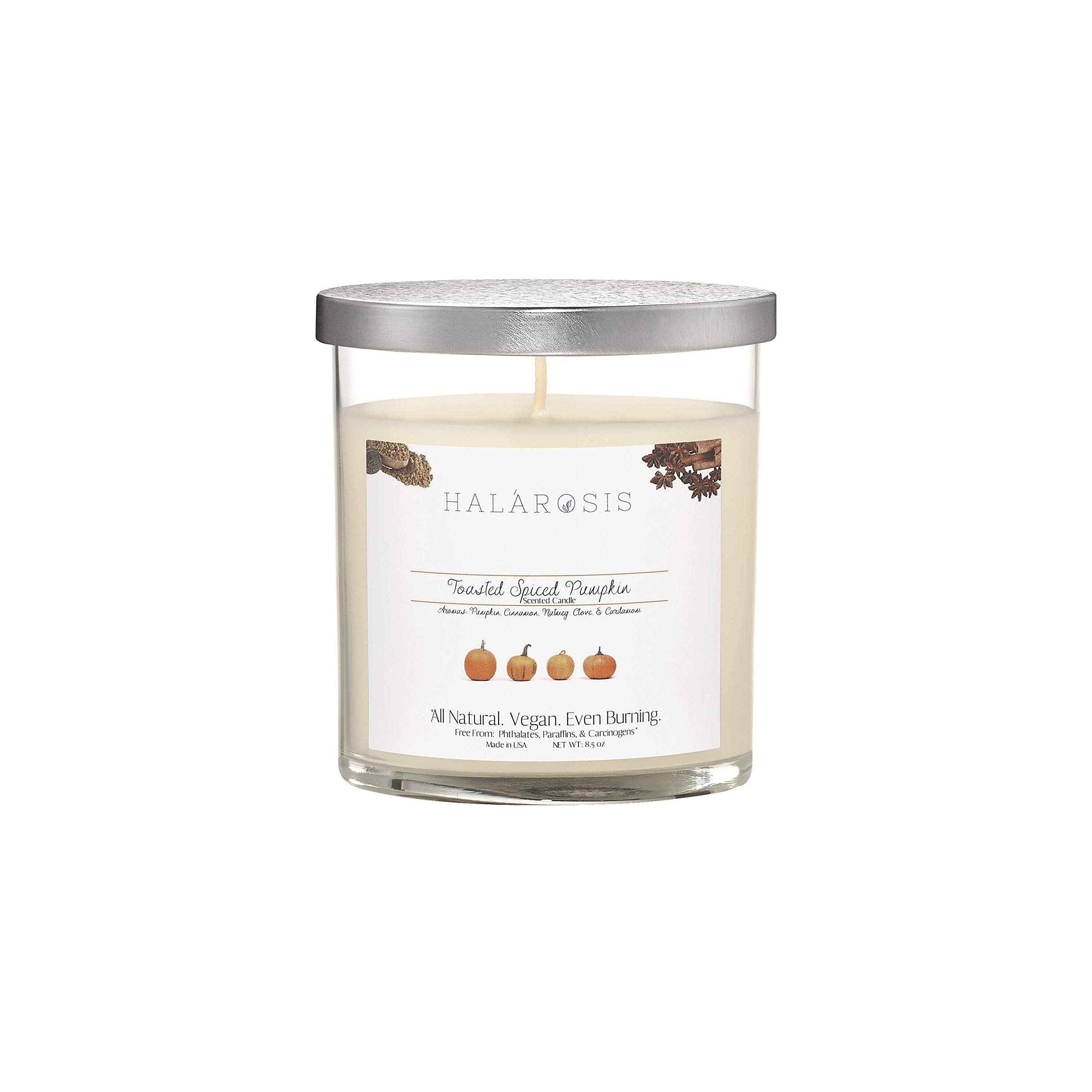 Halarosis Premium Soy Candles - Long-Lasting 45-Hour Burn Time - Cotton Wick Scented Candles for Home, Birthday & Housewarming Gifts (Toasted Spiced Pumpkin 8.5oz) - Perfect for Relaxation, Romantic Dinners & Holiday Decorations