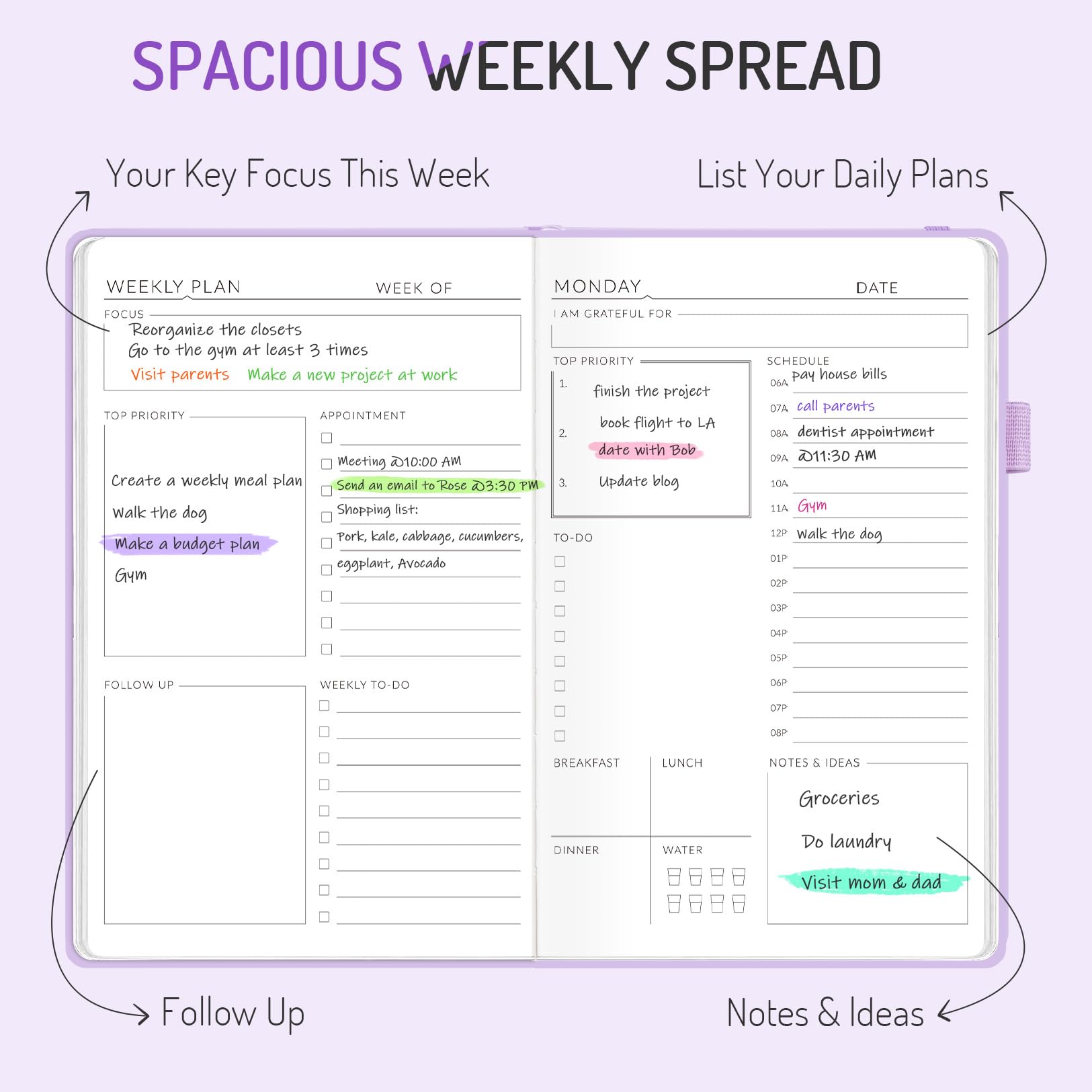 2025 Undated Weekly Planner - Forvencer Simplified Daily, Weekly & Monthly Calendar Organizer - Cute A5 Pink Notebook for Goal Tracking & Task Management - Perfect for Students, Professionals & Busy Moms - Start Anytime Productivity Journal