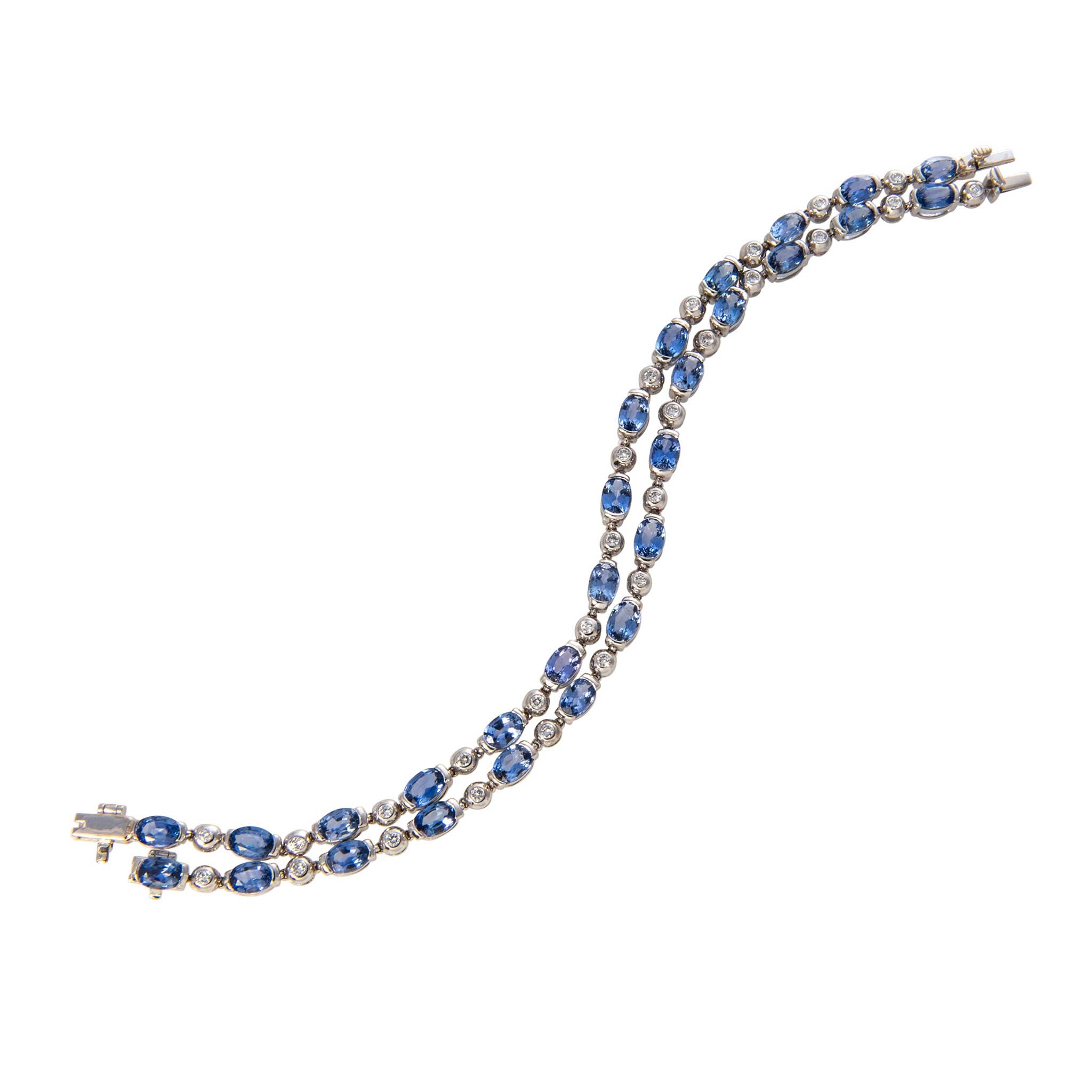 Vintage 6.16ctw Oval Sapphire & 0.39ctw Diamond 18K Gold Bracelet for Women | Elegant Jewelry Gift for Anniversary, Wedding & Special Occasions