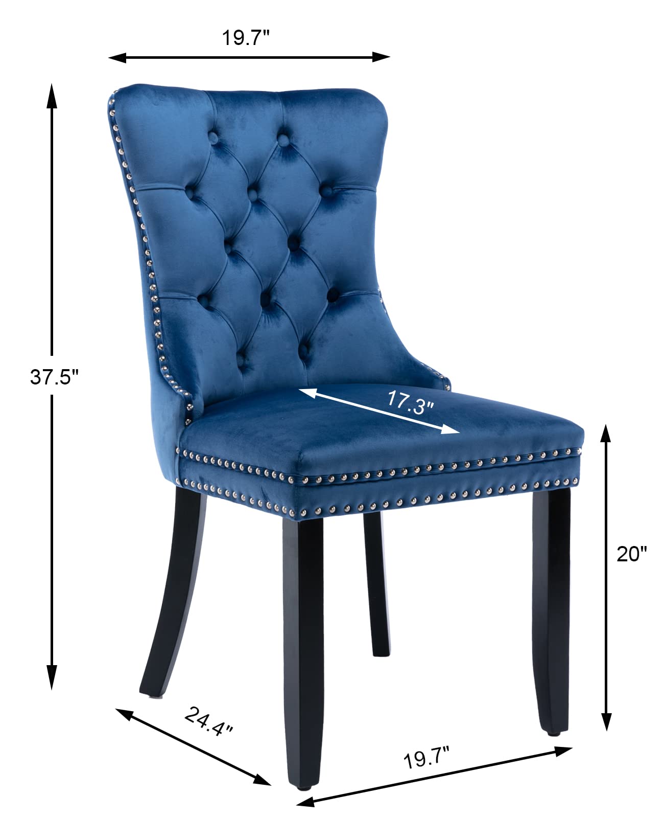 Luxury Velvet Dining Chairs Set of 4 - Upholstered Tufted Wingback Kitchen Chairs with Solid Wood Legs & Gold Ring Pull Trim - Elegant Blue Accent Chairs for Dining Room, Living Room, Kitchen | Perfect for Formal Dinners, Family Gatherings & Home Decor