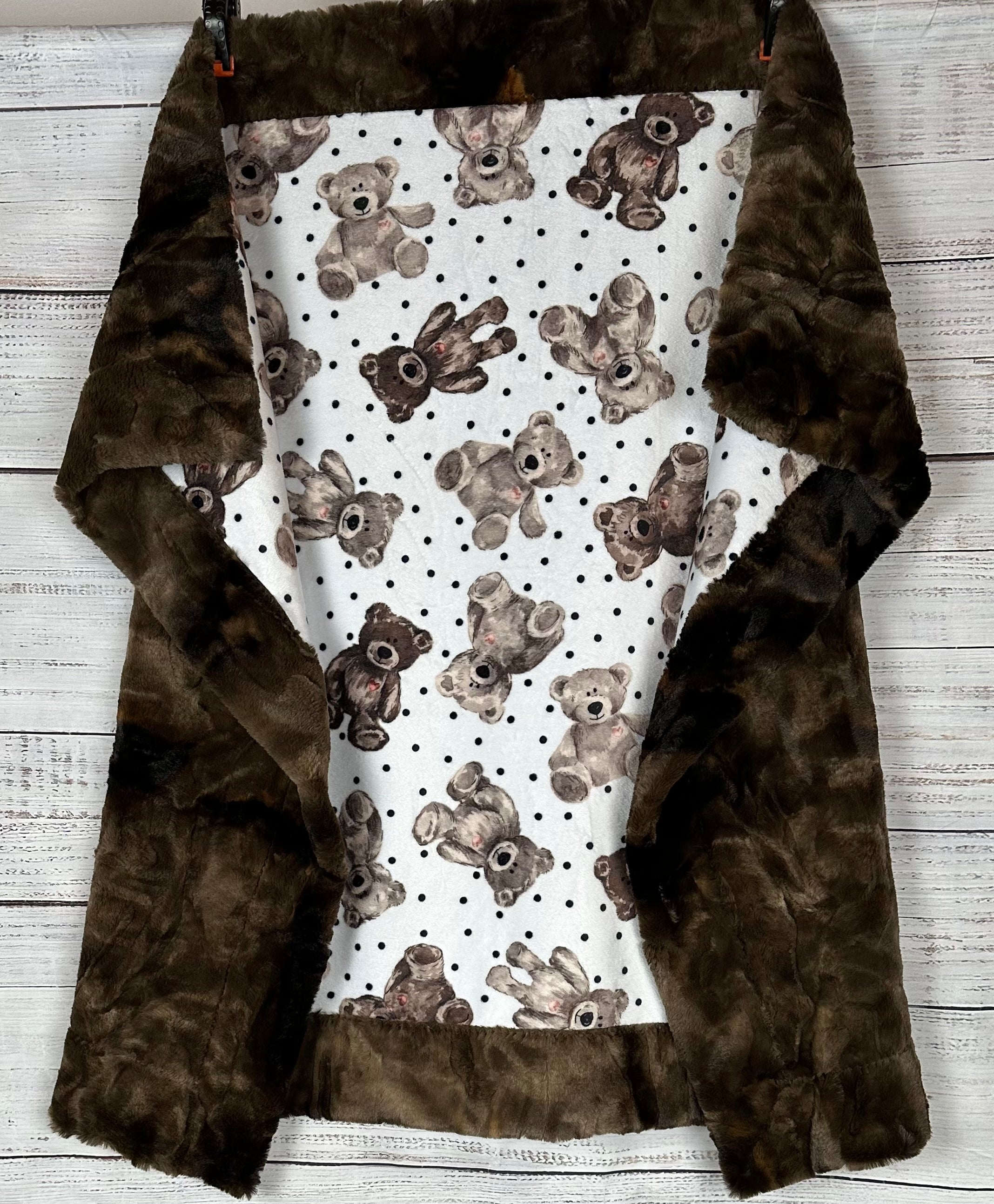 Soft Brown Luxe Minky Baby Blanket 34x41 - Cozy Teddy Bear Design for Nursery, Swaddling & Cuddle Time