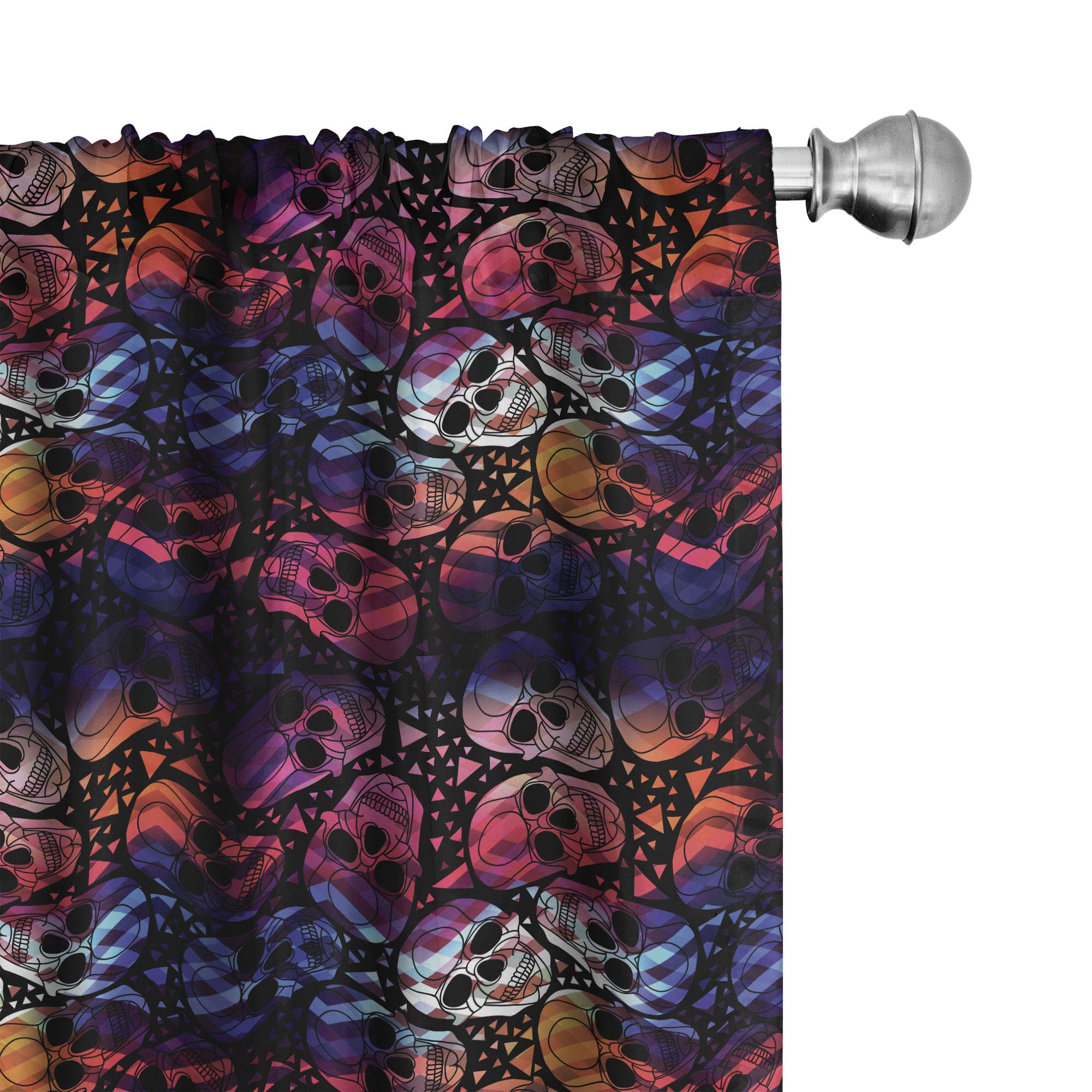 Ambesonne Halloween Window Curtains - Mexican Sugar Skulls Geometric Print, Lightweight Polyester Decor for Dia de los Muertos, 2-Panel Set with Rod Pocket (28