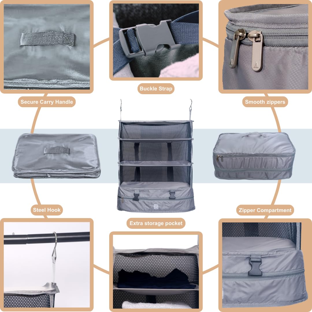 Collapsible Hanging Luggage Organizer with Shelves - Space-Saving Packing Cubes for Suitcases | Perfect Travel Organization System for Carry-On & Checked Bags | Ideal for Business Trips, Vacations & Weekend Getaways