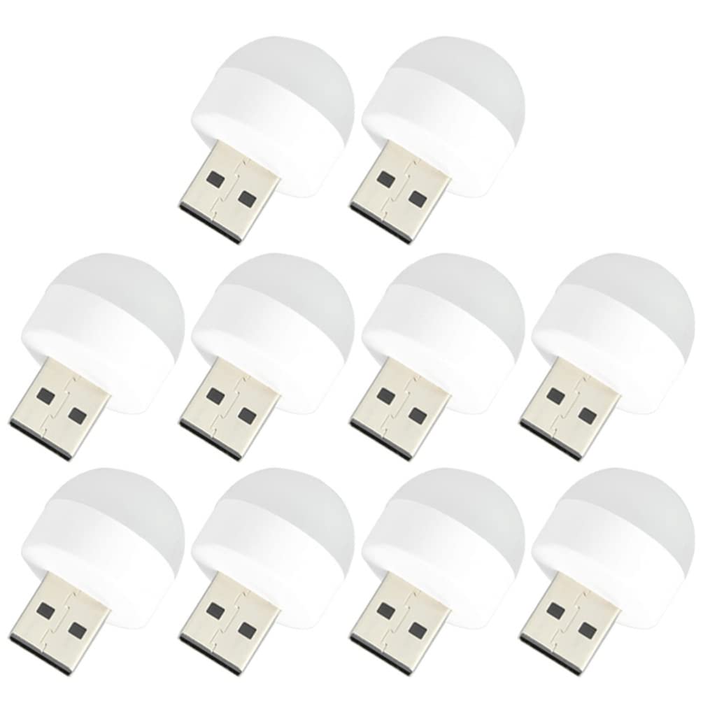 Uonlytech 10-Pack USB LED Light Bulbs - Portable Plug-in Night Lights for Nursery, Laptop, Car & Gadgets (White Light) | Perfect for Bedrooms, Kids' Rooms, Travel & Emergency Lighting