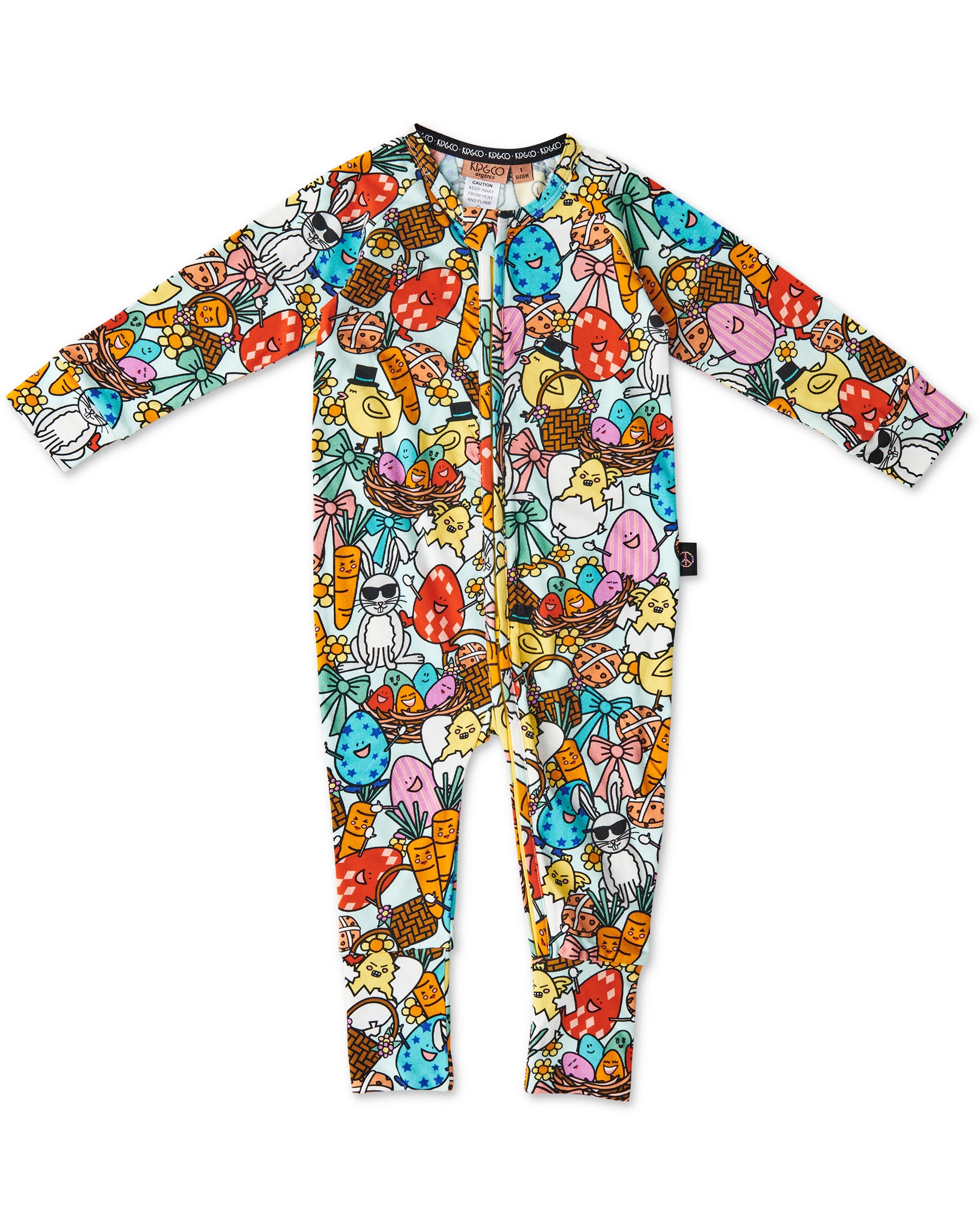 Organic Easter Parade Long Sleeve Zip Romper for Baby - Soft Cotton Jumpsuit for Spring Outfits, Holiday Photos & Family Gatherings