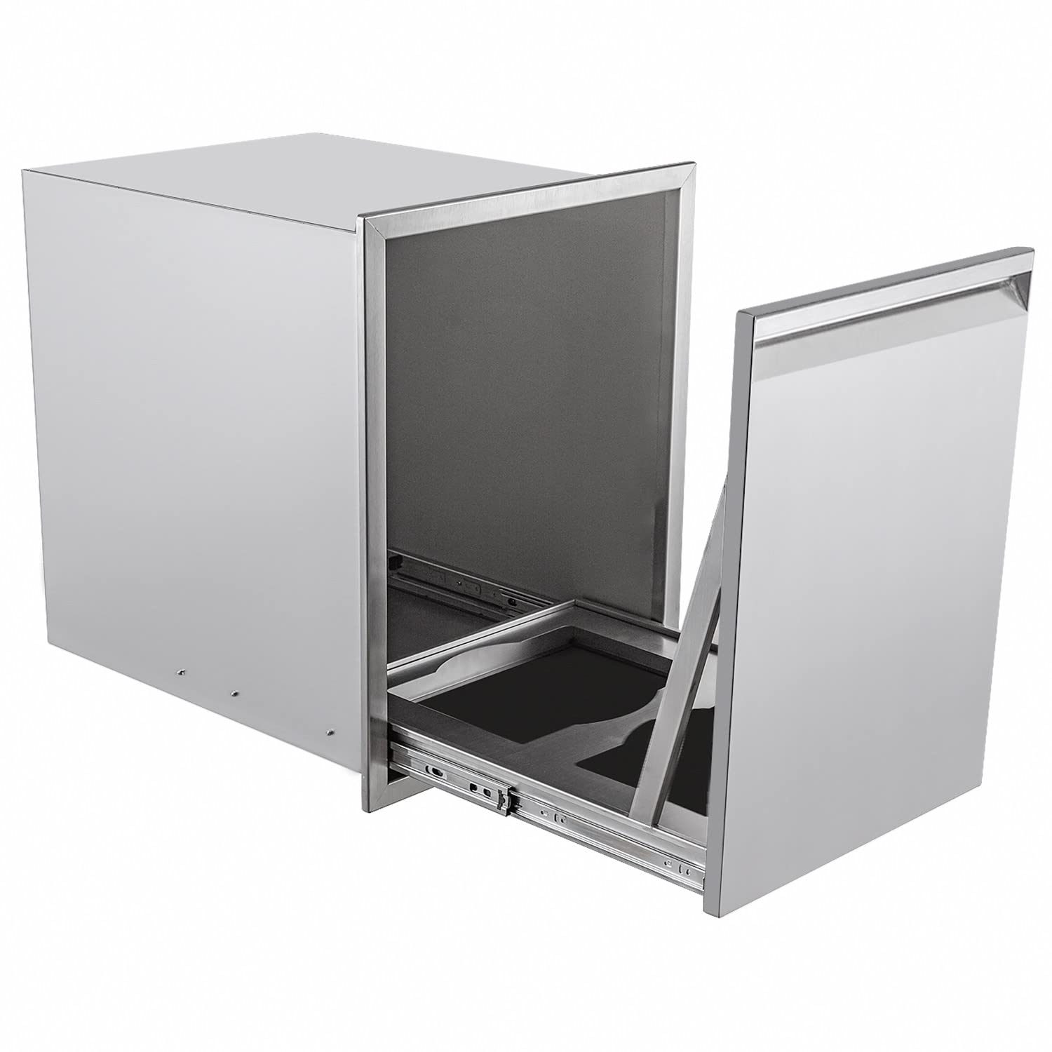 Stainless Steel Pull-Out Double Trash Drawer for Outdoor Kitchen - Holds Two 10 Gallon Commercial Waste Bins | Perfect for BBQ Areas, Patio Storage & RV Organization