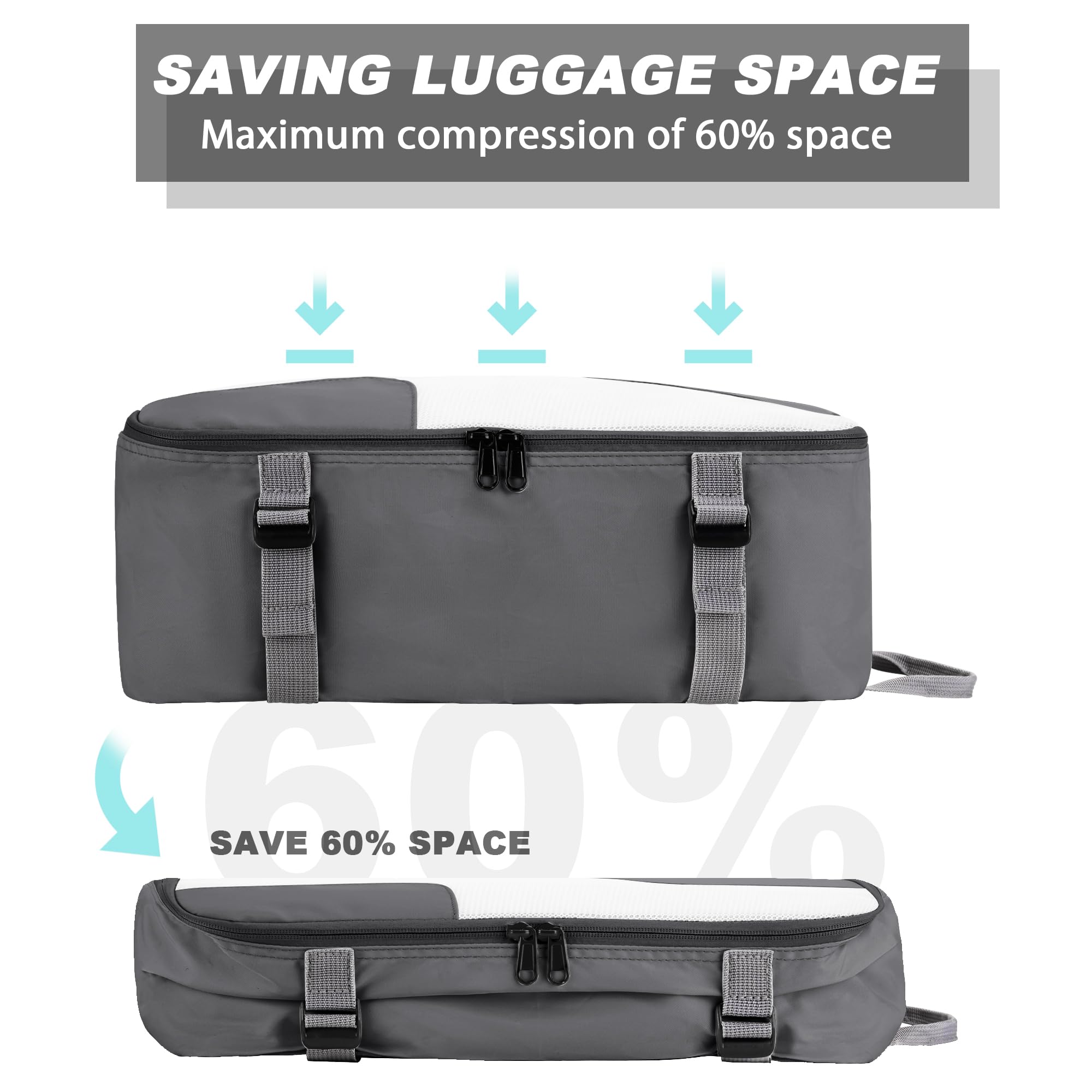 COOSKY 6-Piece Expandable Compression Packing Cubes Set - Transparent Travel Organizer for Suitcases, Luggage Storage Bags (Carry-On Size) - Perfect for Men & Women Travel Essentials | Ideal for Business Trips, Vacations & Weekend Getaways