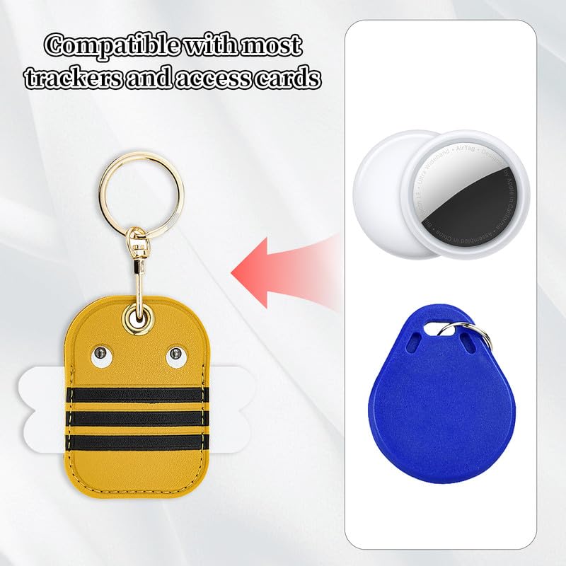 Premium Leather Keychain Holder for Apple AirTag - Anti-Scratch GPS Tracker Case with Key Ring | Perfect for Keys, Wallets & Luggage Tracking (Bee Design)