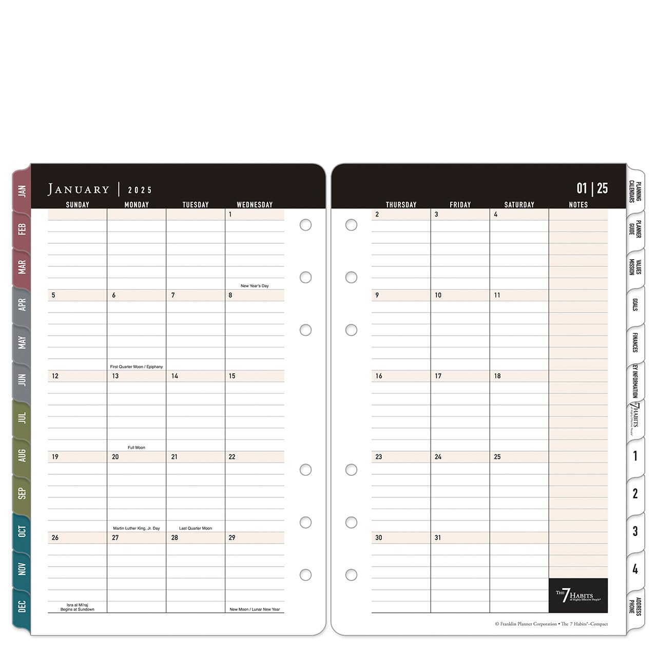 FranklinCovey 7 Habits Two Page Per Day Ring-Bound Planner - Compact Size (Jan 2025 - Dec 2025) | Daily Productivity Organizer for Work, School & Personal Goal Tracking