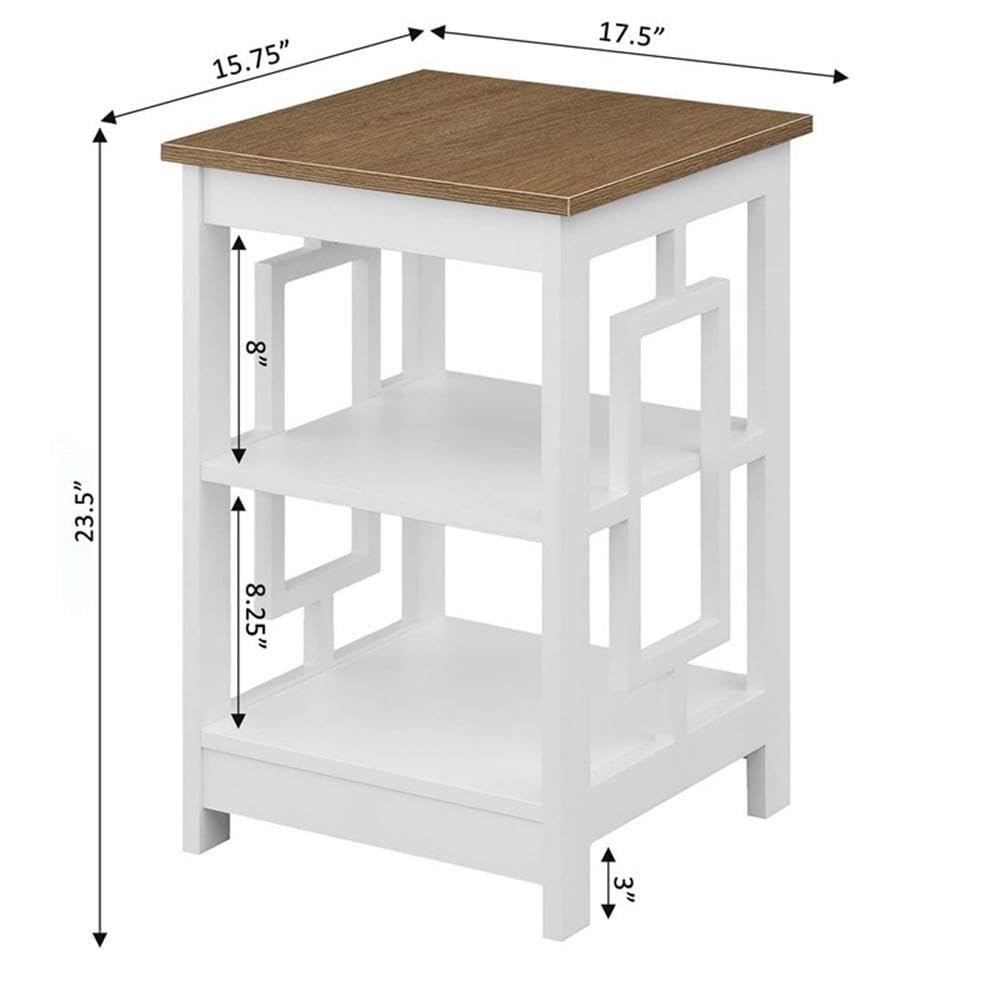Pemberly Row White Wood End Table with Driftwood Top & Shelves - Perfect for Living Room, Bedroom, or Office Storage Decor