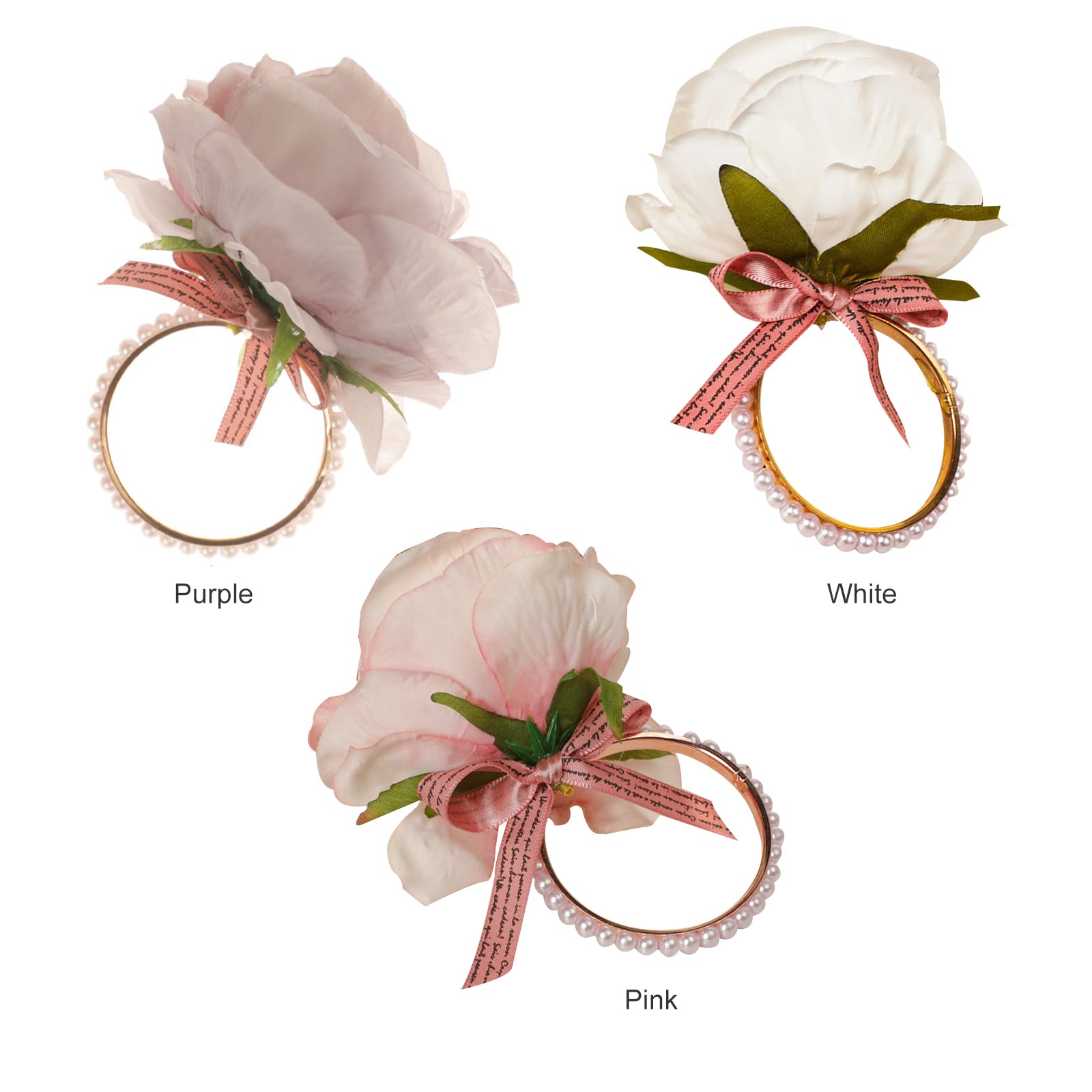 Handmade Silk Rose Napkin Rings Set of 4 - Pearl Decor Floral Napkin Holders for Wedding, Valentine's Day, Banquet, Christmas & Birthday Party - Elegant Table Setting for Romantic Dinners & Special Occasions