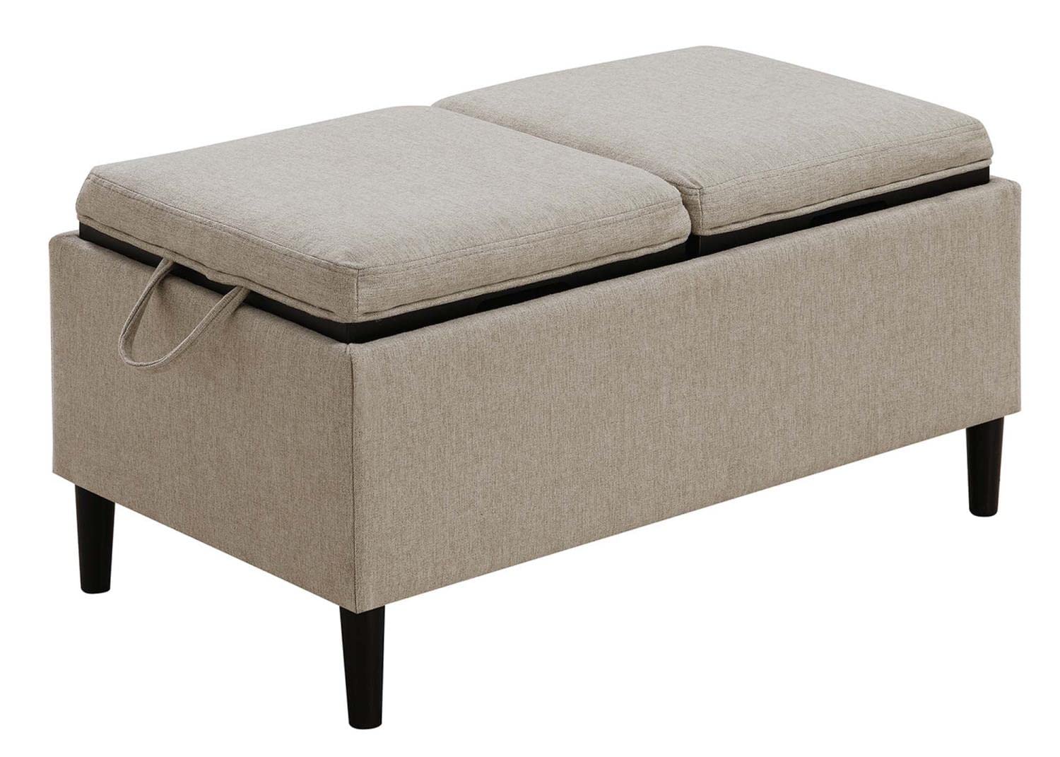 Convenience Concepts Designs4Comfort Magnolia Storage Ottoman with Reversible Trays - Soft Beige Fabric Upholstered Bench Seat for Living Room, Bedroom & Entryway Storage Solution