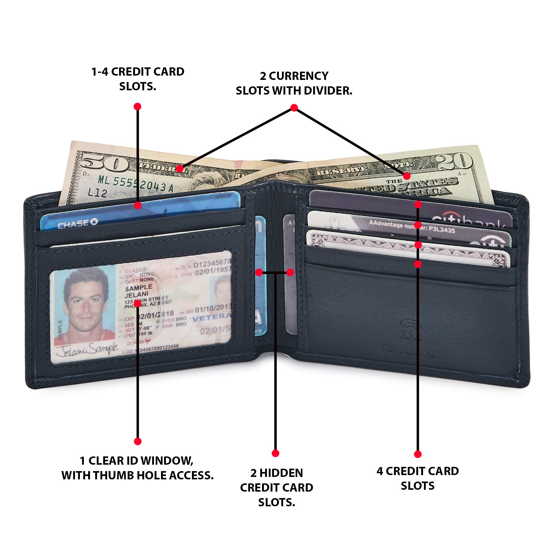 Genuine Leather Men's RFID Blocking Bifold Wallet - Slim & Minimalist Front Pocket Design with ID Window - Thin, Stylish Gift Box (Nappa, Midnight Navy) - Perfect for Everyday Carry, Travel & Business Use