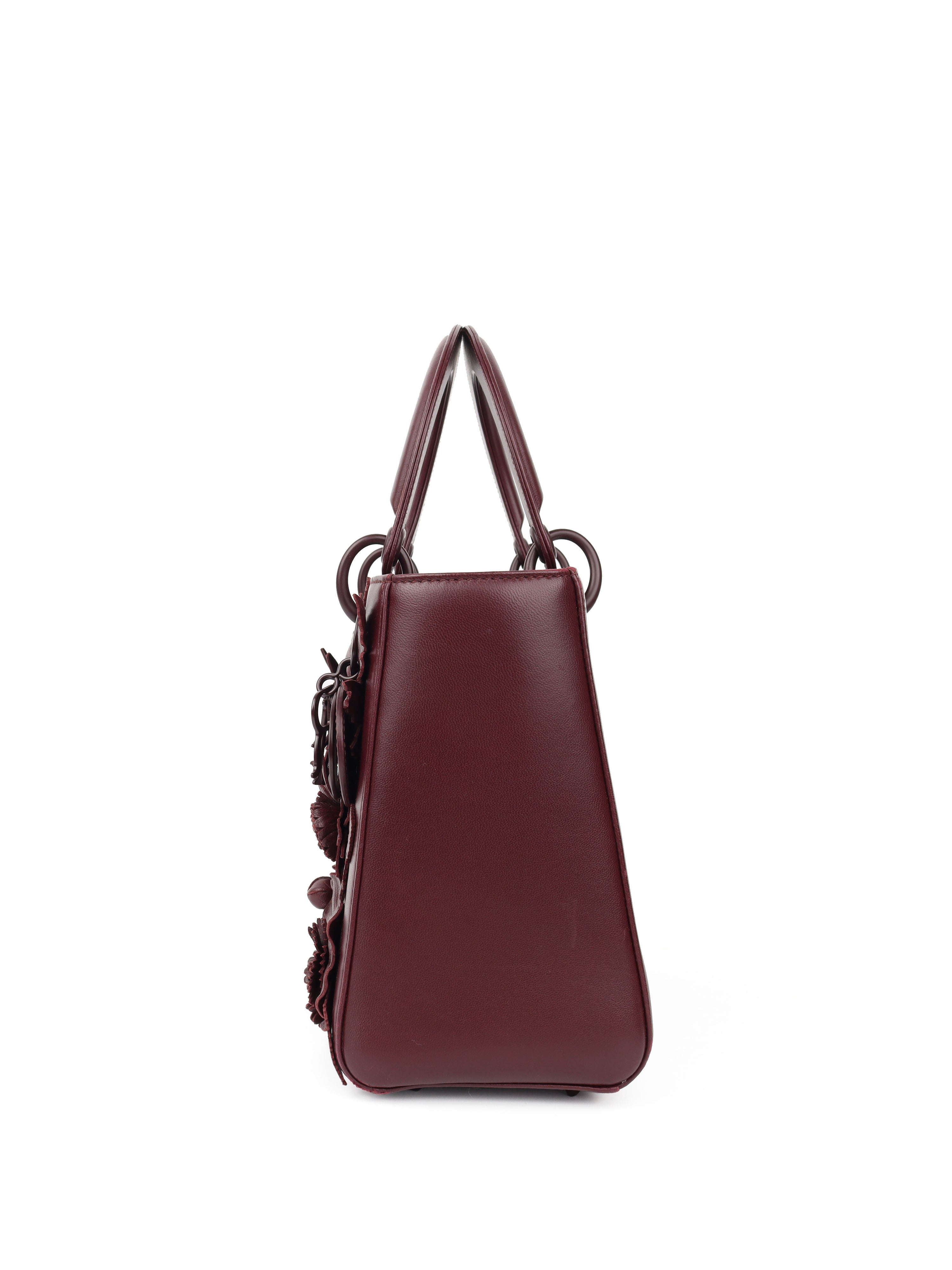 Dior Medium Lady Dior Handbag in Burgundy with Floral Applique - Perfect for Evening Events, Weddings & Luxury Fashion Accessories