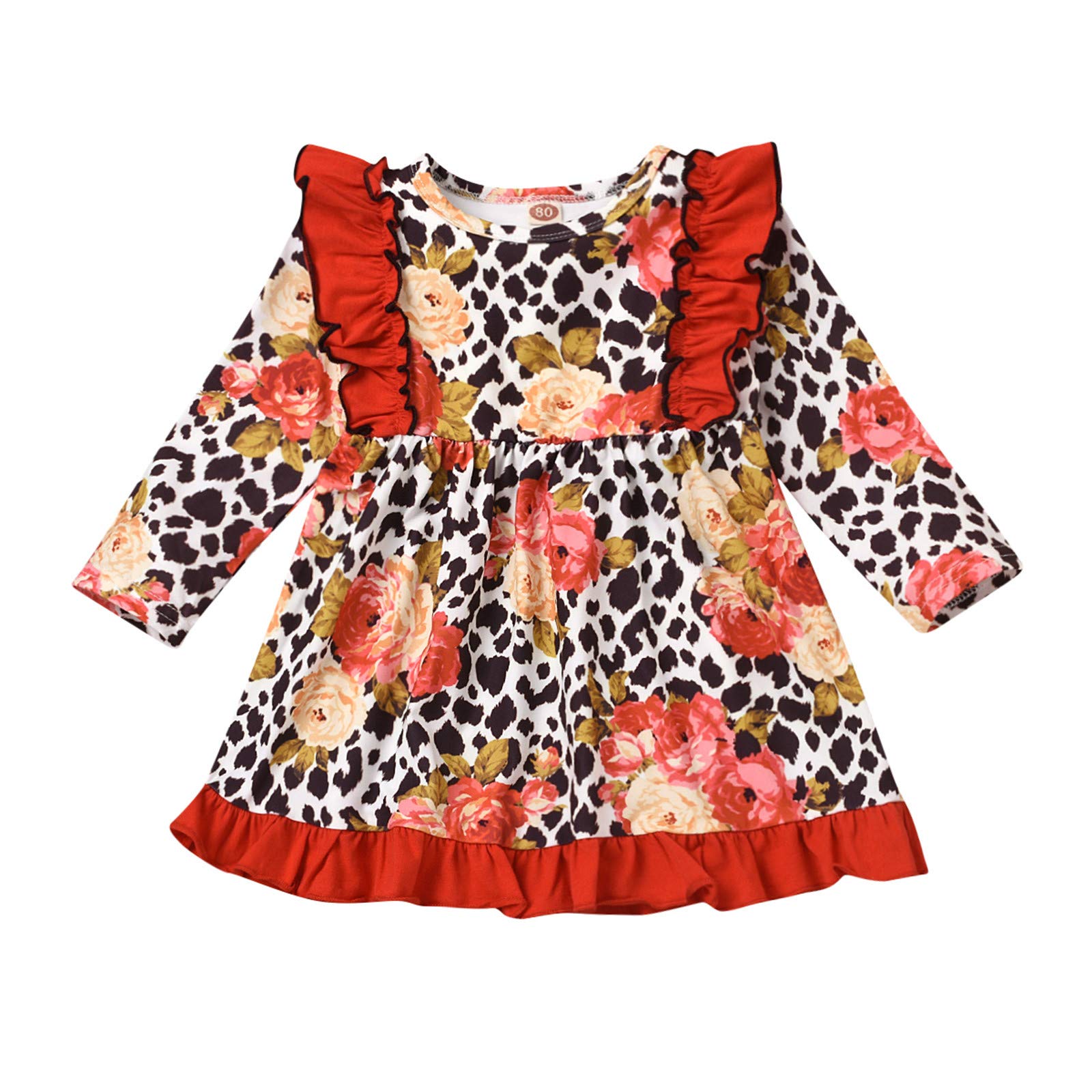 Floral Leopard Print Toddler Dress for Girls - Ruffled Princess Party Dress for Formal Occasions, Birthday & Special Events