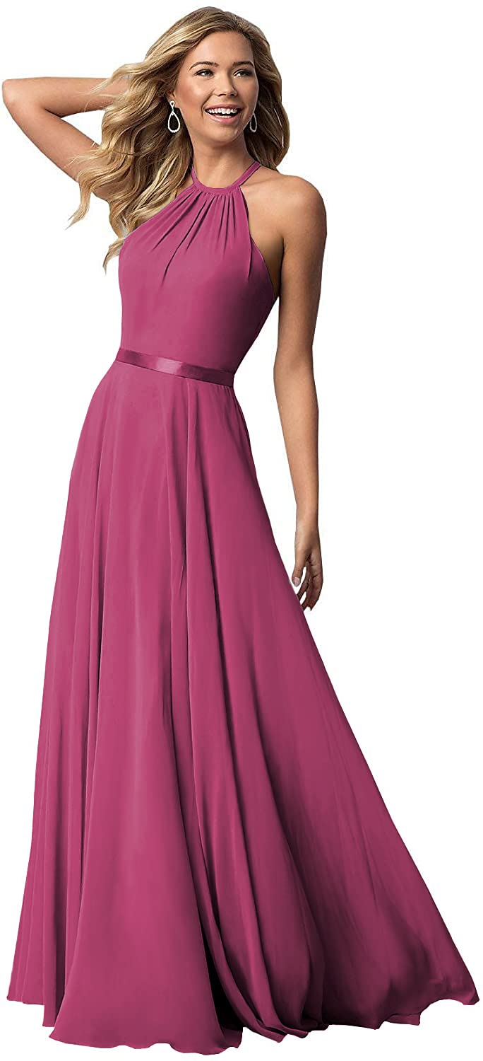 BOLENSYE Women's Halter Neck Bridesmaid Dress Long Backless Formal Evening Gown - Elegant Wedding Party, Prom, Cocktail & Special Occasion Wear