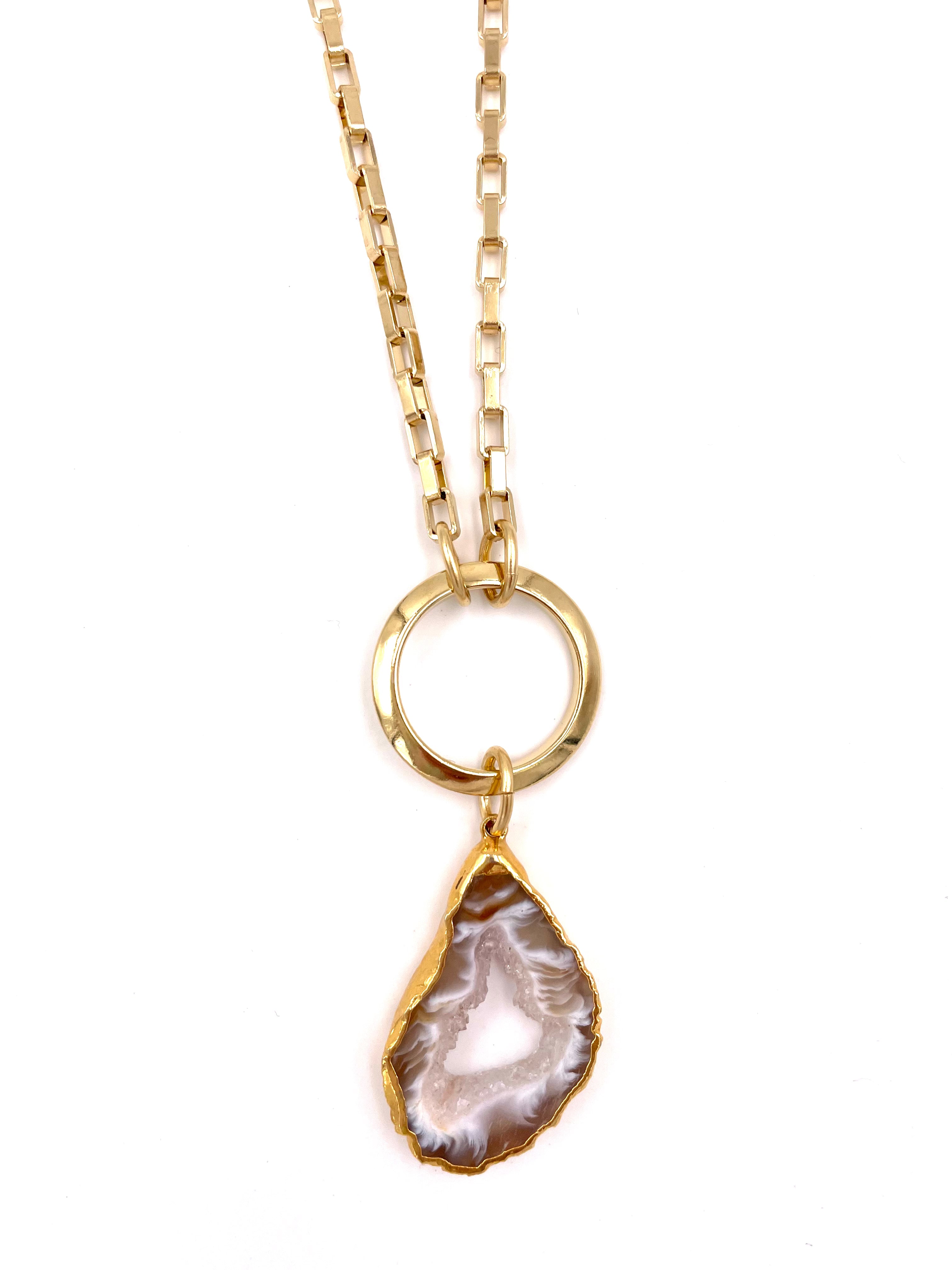Natural Sliced Agate Geode Pendant Necklace for Women - Healing Crystal Jewelry Gift for Birthday, Meditation & Spiritual Energy