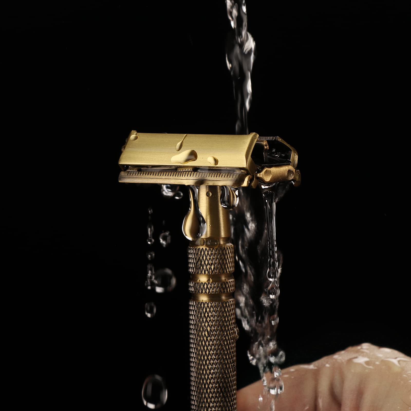Premium Double Edge Safety Razor for Men & Women - Classic Butterfly Open Design with Bronze Long Handle & 5 Stainless Steel Blades | Reusable Metal Brass Manual Shaver with Close Comb | Perfect for Wet Shaving, Travel & Gift Giving