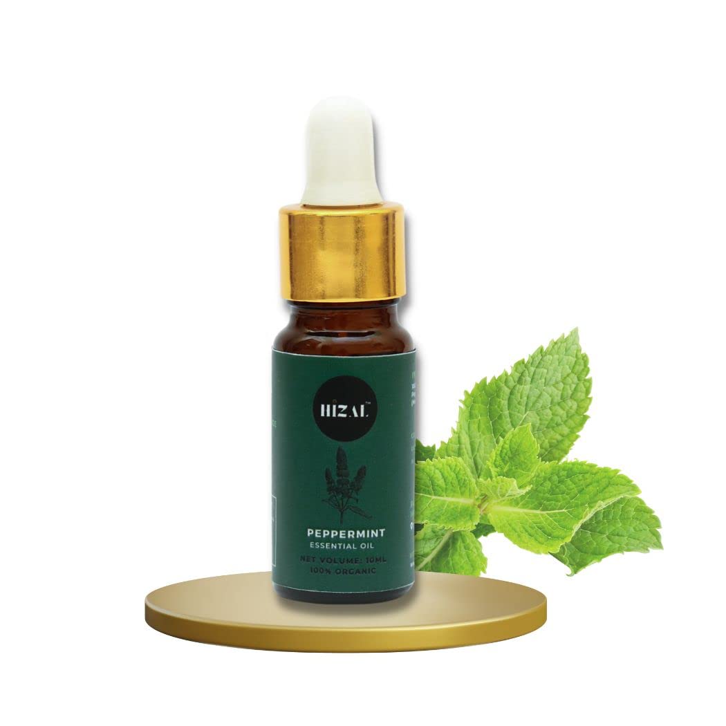 HIZAL 100% Pure & Natural Peppermint Essential Oil - 10ML for Face, Hair, Skin Care & Aromatherapy | Relieves Stress, Boosts Energy & Freshens Air