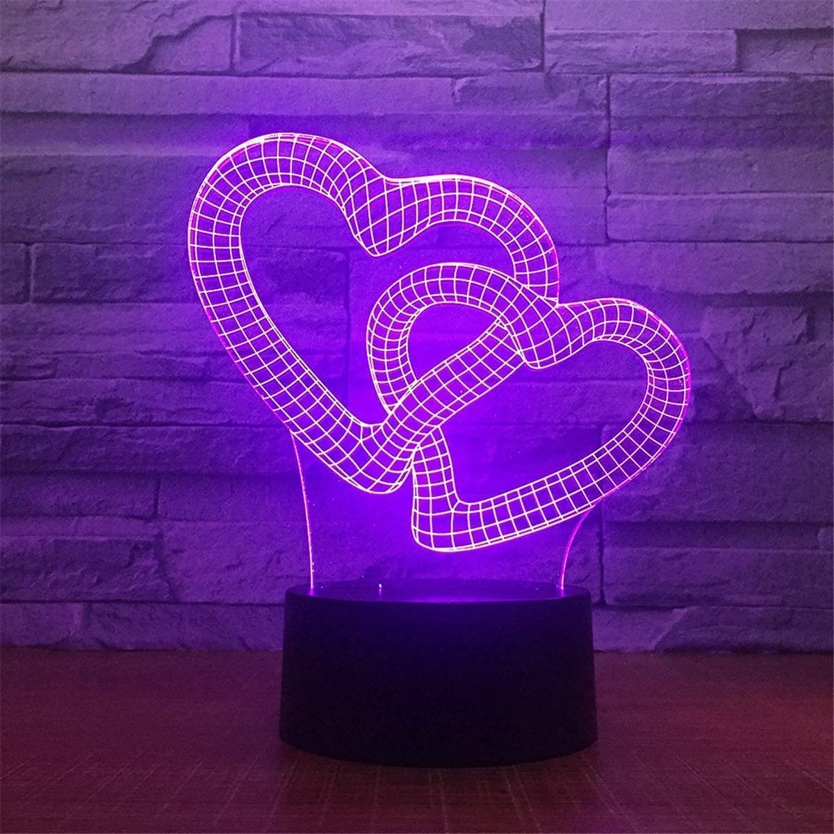 3D Heart Night Light - 7 Color Changing LED Illusion Lamp with Touch Switch, USB Powered, Acrylic Flat ABS Base - Romantic Bedroom Decor, Gift for Valentine's Day, Anniversary & Home Decoration
