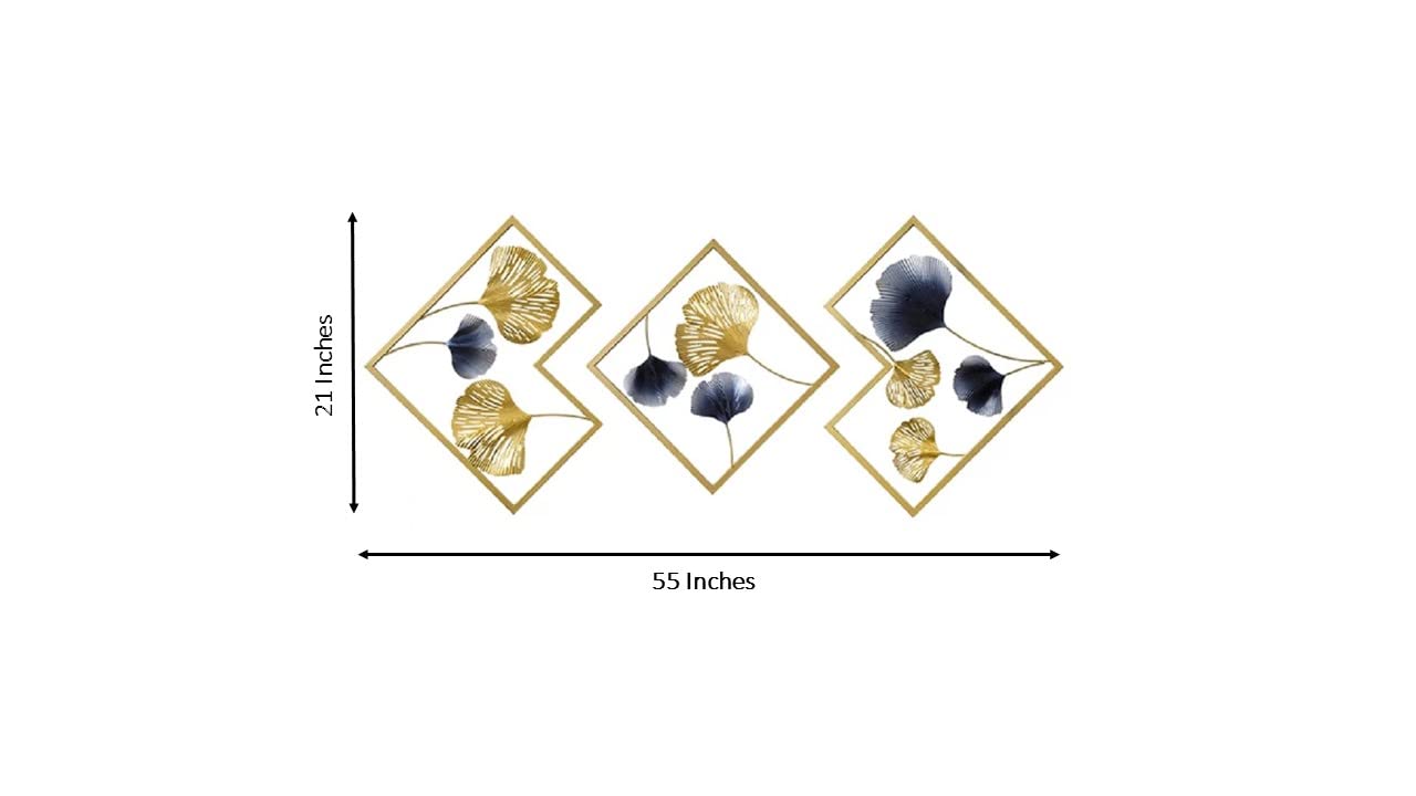 Design World Gifts And Interiors Metal Wall Art Decor - Set of 3 Ginkgo Leaf Sculptures for Living Room, Office, Bedroom & Hotel | Modern Wall Hanging Decor for Home & Commercial Spaces