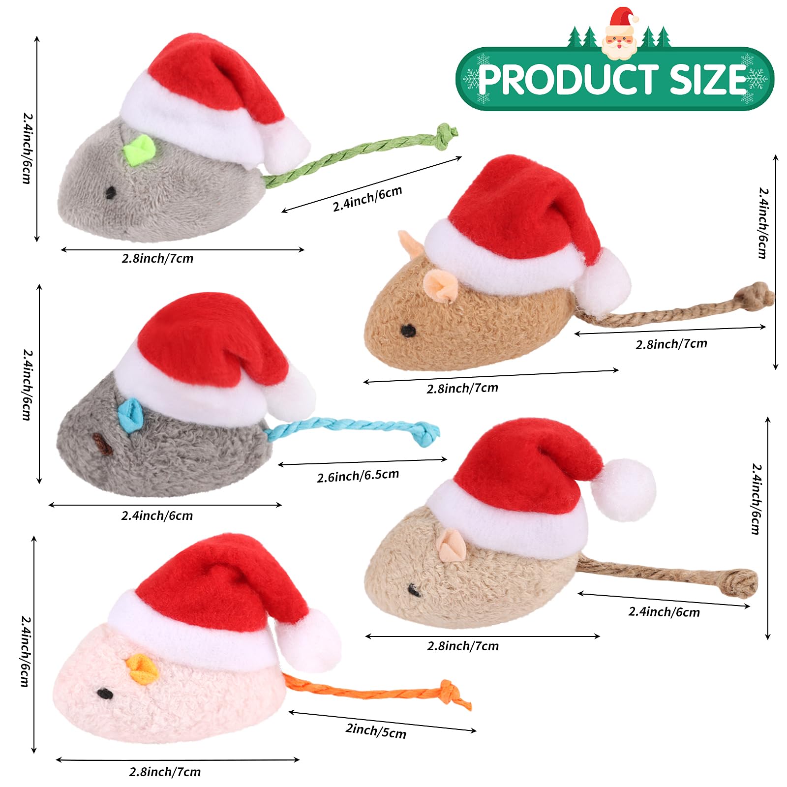 FOIMAS 6-Pack Christmas Catnip Toys - Xmas Plush Mice Interactive Chew Bite Toys for Cats & Kittens - Indoor Play, Holiday Pet Gifts & Stocking Stuffers (Great for Holiday Playtime & Training)