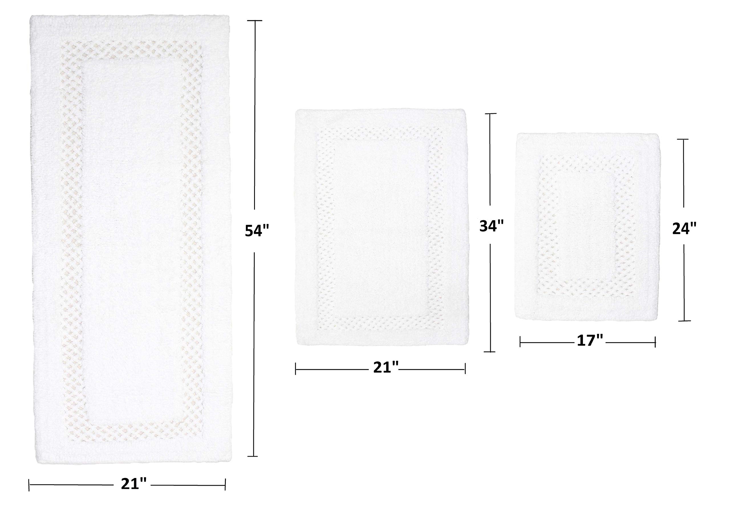 Premium 100% Cotton Bathroom Rugs Set - Ultra Soft Absorbent Bath Mat, Non-Slip Washable Floor Mat for Bathroom & Kitchen - 3 Piece Set with Runner (White) - Perfect for Cozy Bathrooms, Spa Days & Wet Areas