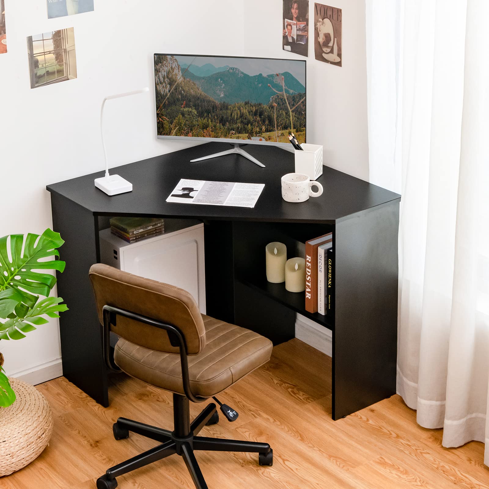 JV10265DK Corner Desk for Home Office, Black - Space-Saving L-Shaped Computer Desk for Small Spaces, Gaming & Workstation Setup
