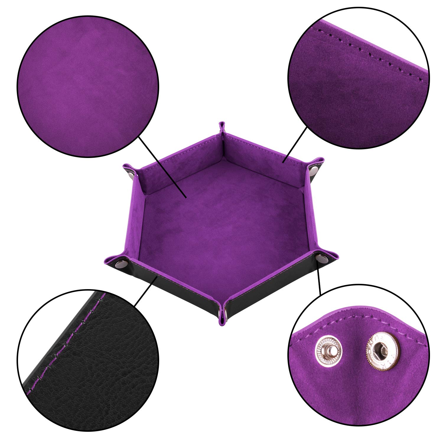 Hexagon Dice Tray Set - 4 Folding PU Leather Trays for DND, RPG Games - Dungeons & Dragons Accessories