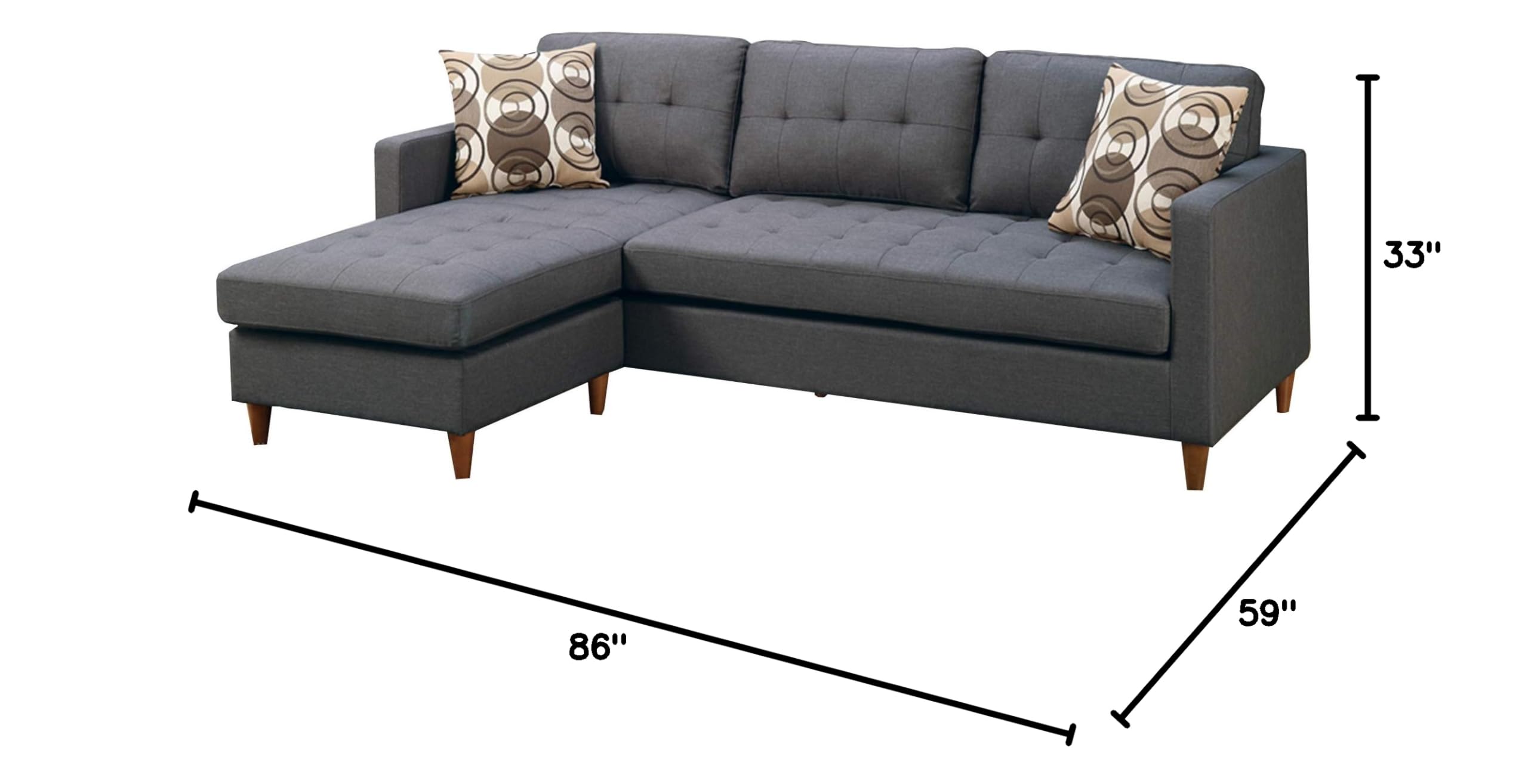 Benjara Polyfiber Sectional Sofa with Pillows - Gray Modern Living Room Furniture for Small Spaces | Perfect for Apartments, Condos & Cozy Family Gatherings