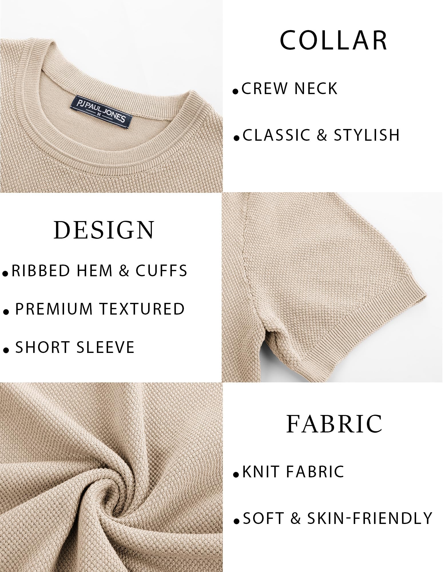 PJ PAUL JONES Men's Casual T-Shirts - Classic Short Sleeve Crewneck Solid Knit Tee Shirts for Everyday Wear, Gym & Street Style