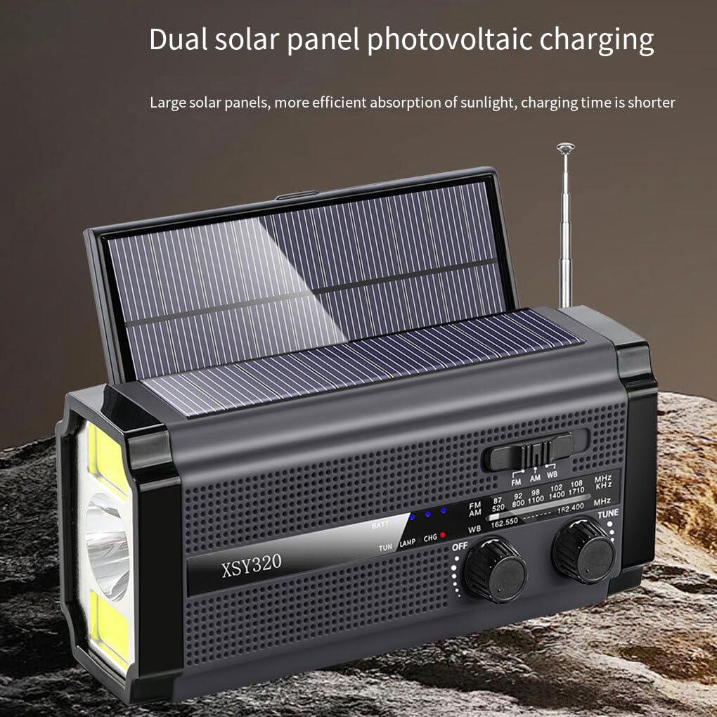 Kesurpae Portable Solar Emergency Radio with Hand Crank Charging, AM/FM/NOAA Weather Band, Stretch Antenna - Perfect for Outdoor Camping, Hiking & Emergency Preparedness (Dark Gray)