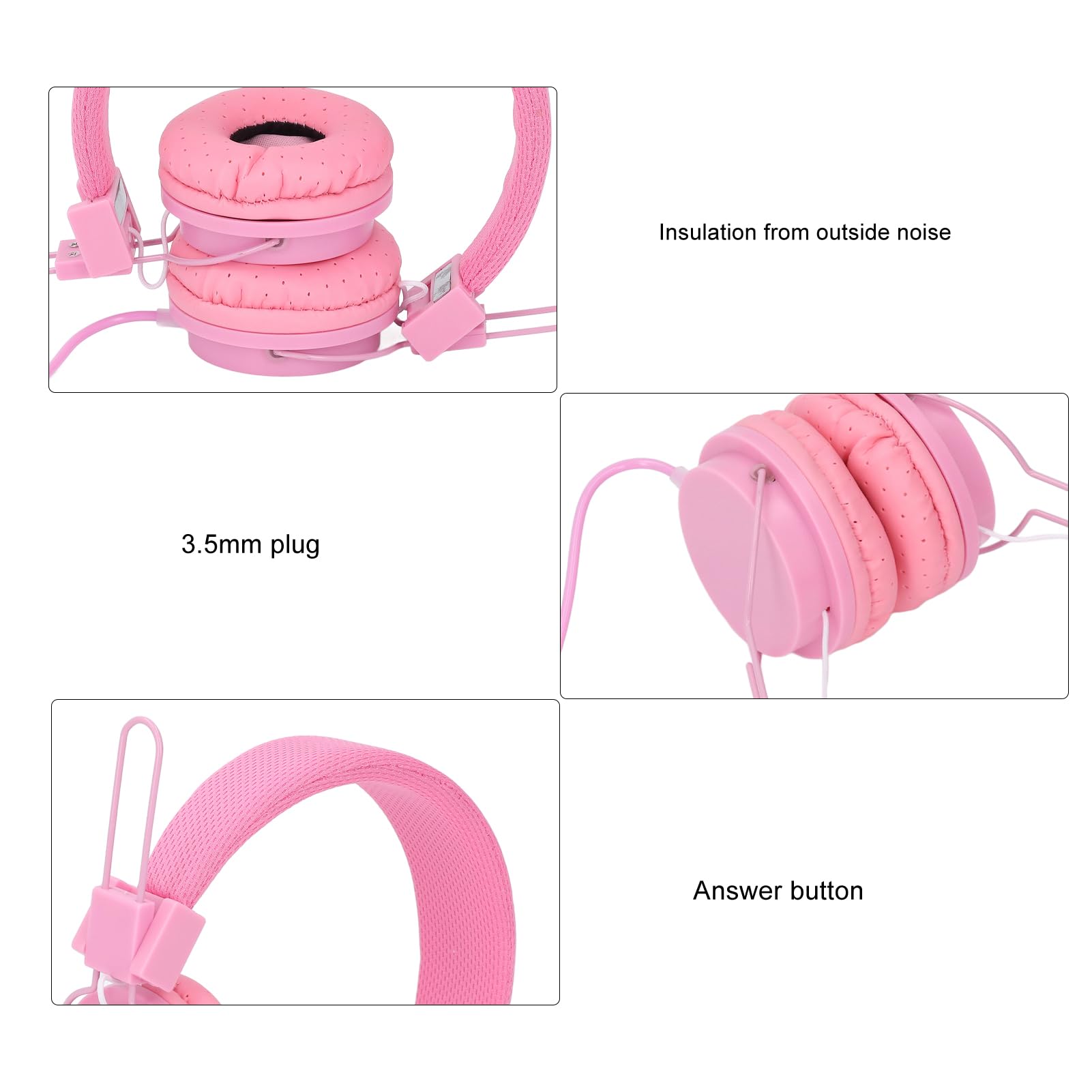 Fabater Wired Stereo Headphones with Microphone - Noise Cancelling Over-Ear Headphones for PC, Laptop, Gaming & Music - Adjustable Headband & Enhanced Surround Sound (Pink) - Perfect for Work, Study, Gaming & Online Meetings