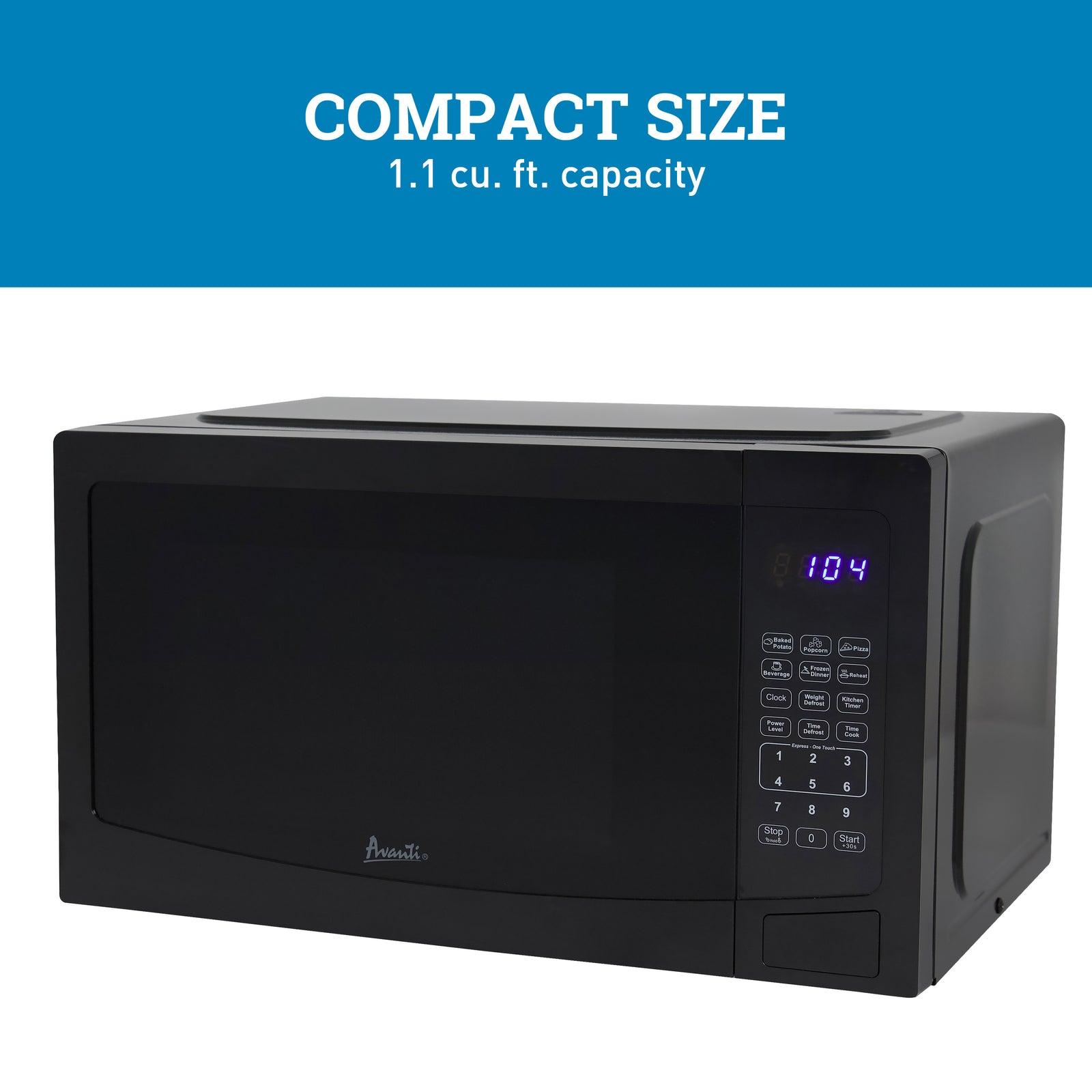 Avanti MT115V1B 1.1 Cu. Ft. Compact Microwave Oven - Black Countertop Microwave with 1100W Power for Small Kitchens, Dorms & Offices | Fast Heating & Defrosting