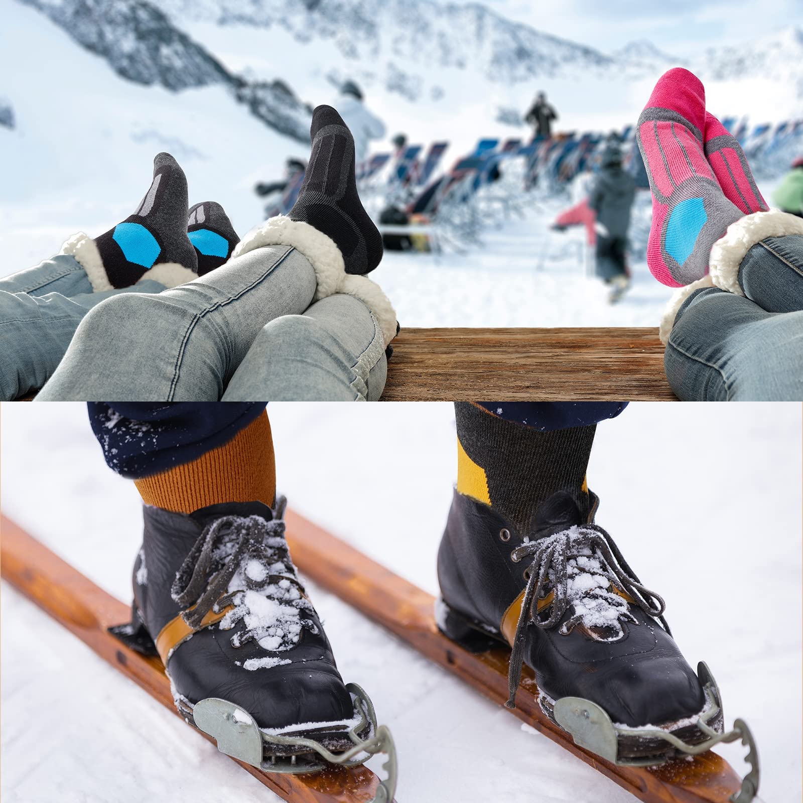 AKASO Merino Wool Ski Socks for Men & Women - Thermal Hiking & Snowboard Socks for Cold Weather - Warm Winter Socks for Skiing, Snowboarding & Outdoor Activities (1 Pair)