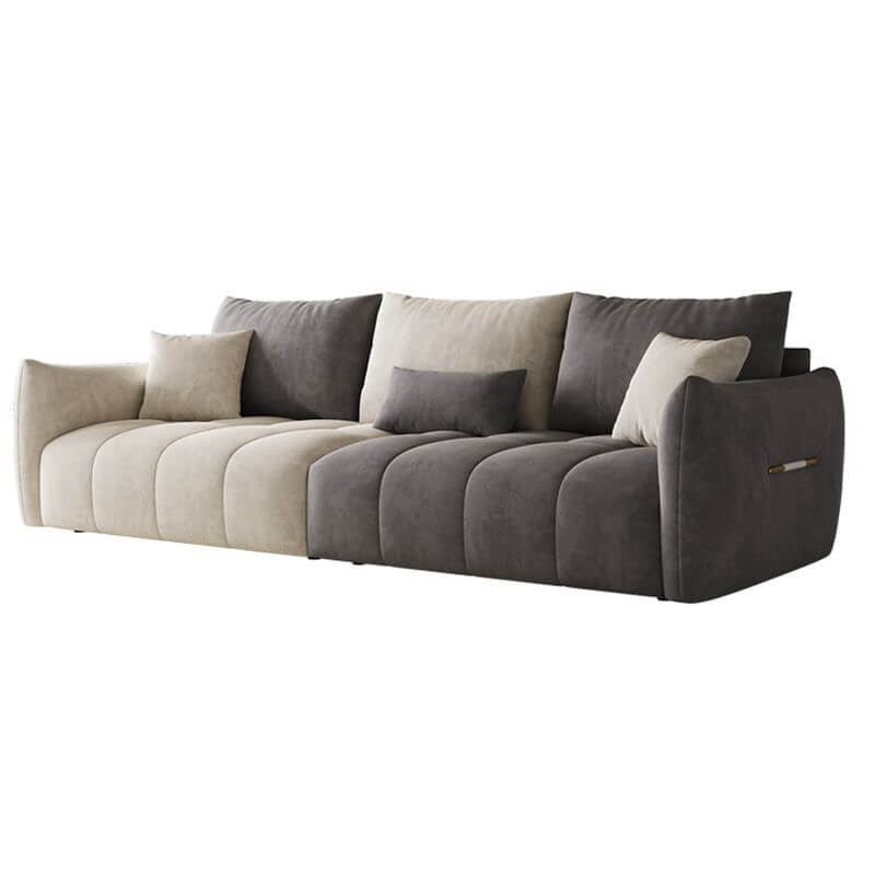 Minimalist Pine Off White Grey Peony Floor Sofa 3 Seater with Wide Pillow Back & Square Arm - Modern Living Room Furniture for Small Spaces, Lounge, Reading Nook & Cozy Home Decor