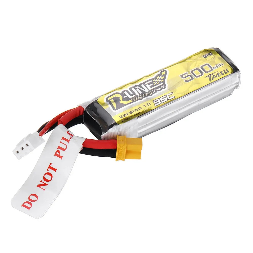 TATTU R-Line 1.0 7.4V 500mAh 95C 2S Lipo Battery with XT30 Connector - High Performance RC Drone & FPV Racing Battery Pack