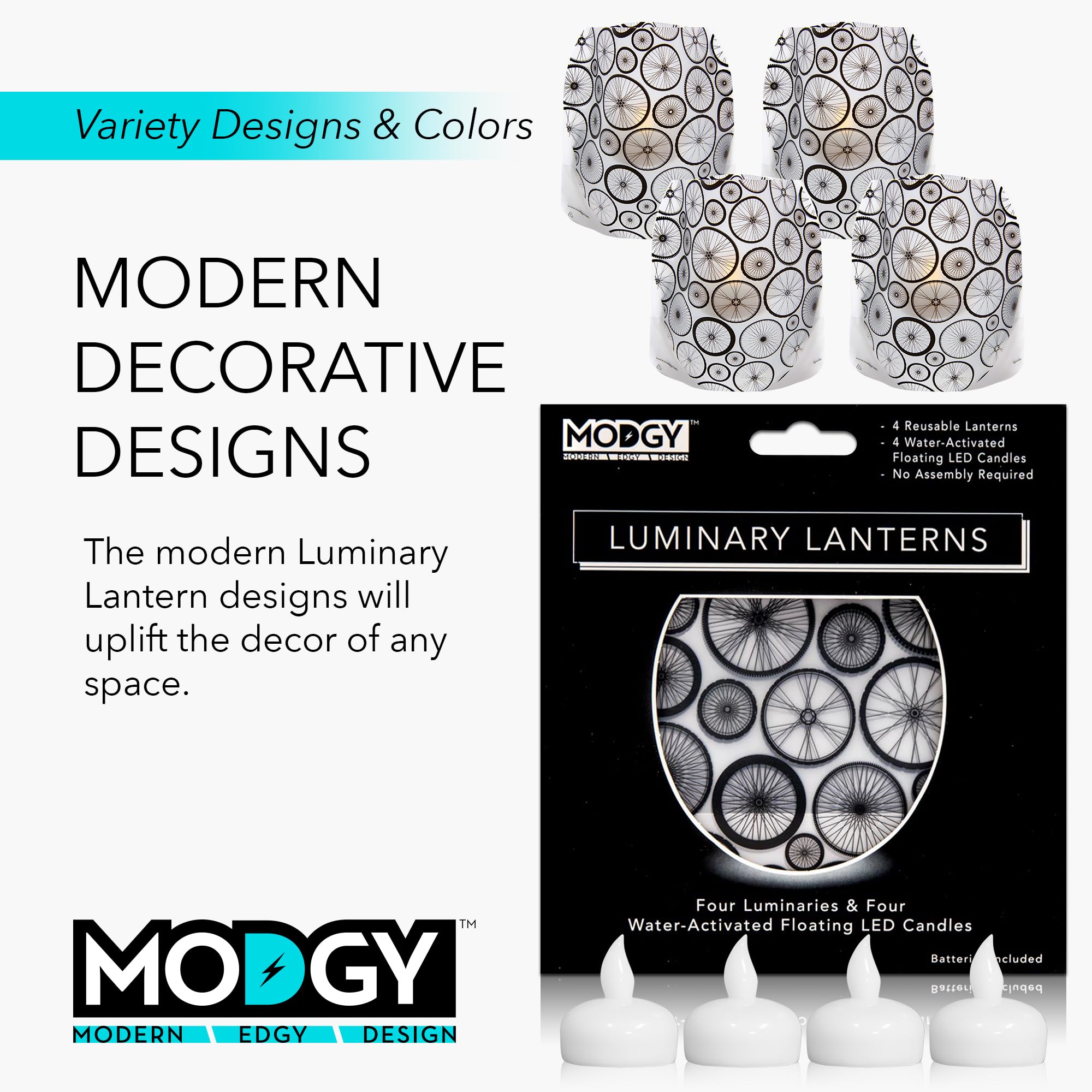 MODGY Luminary Lanterns 4-Pack - Waterproof Floating LED Candles with Timer & Remote Control - Battery Included - Perfect for Wedding Centerpieces, Pool Parties, Garden Decor & Outdoor Events (Spoke Design)