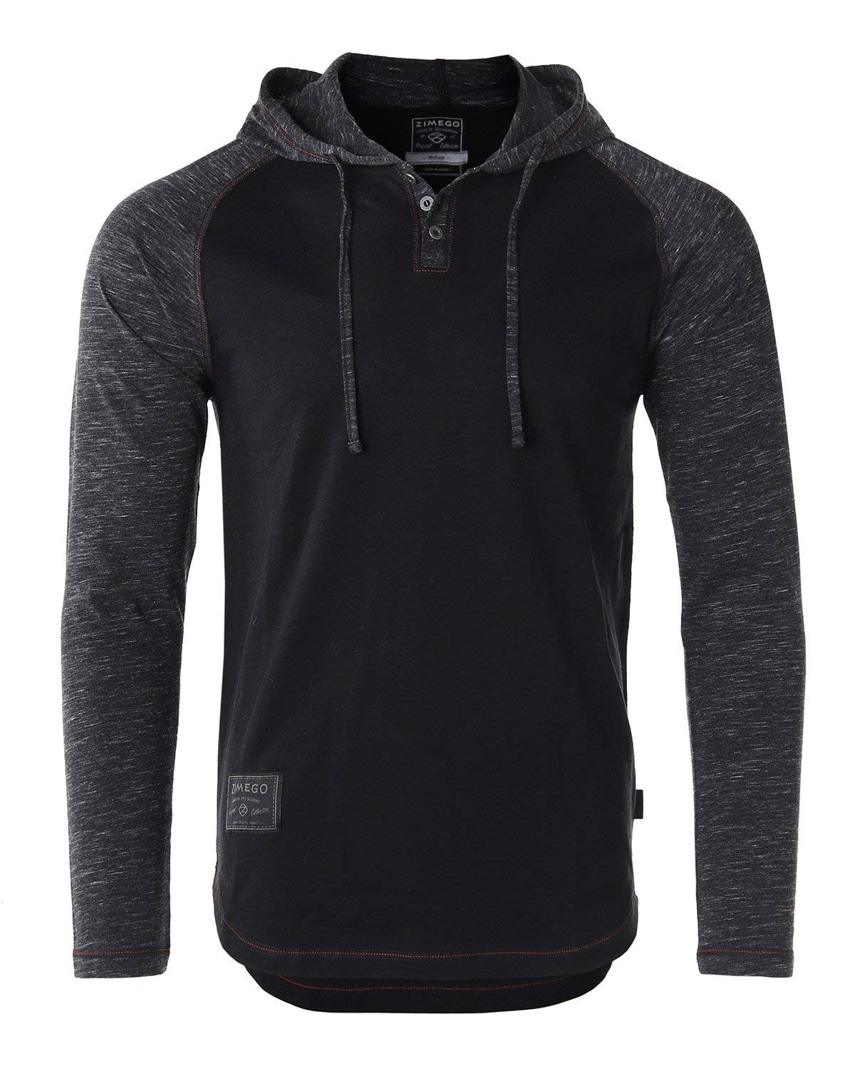 ZIMEGO Men's Long Sleeve Hoodie - Slim Fit Color Block Raglan Hooded Henley Shirt for Casual Wear, Street Style & Outdoor Activities