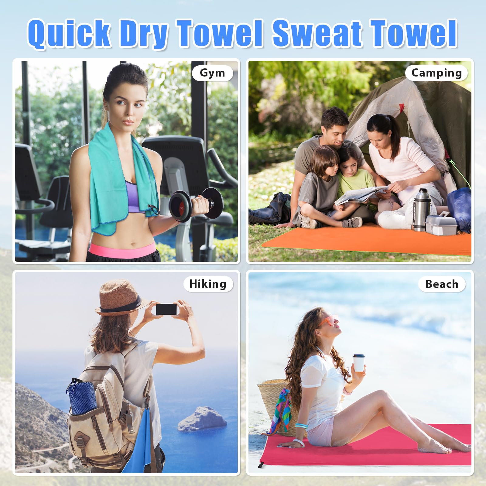 Sfee 2 Pack Microfiber Travel Towel - Quick Dry, Super Absorbent & Lightweight Camping, Beach & Sports Towel for Gym, Hiking, Pool, Backpacking, Bath & Yoga | Perfect for Outdoor Adventures, Travel & Fitness Activities