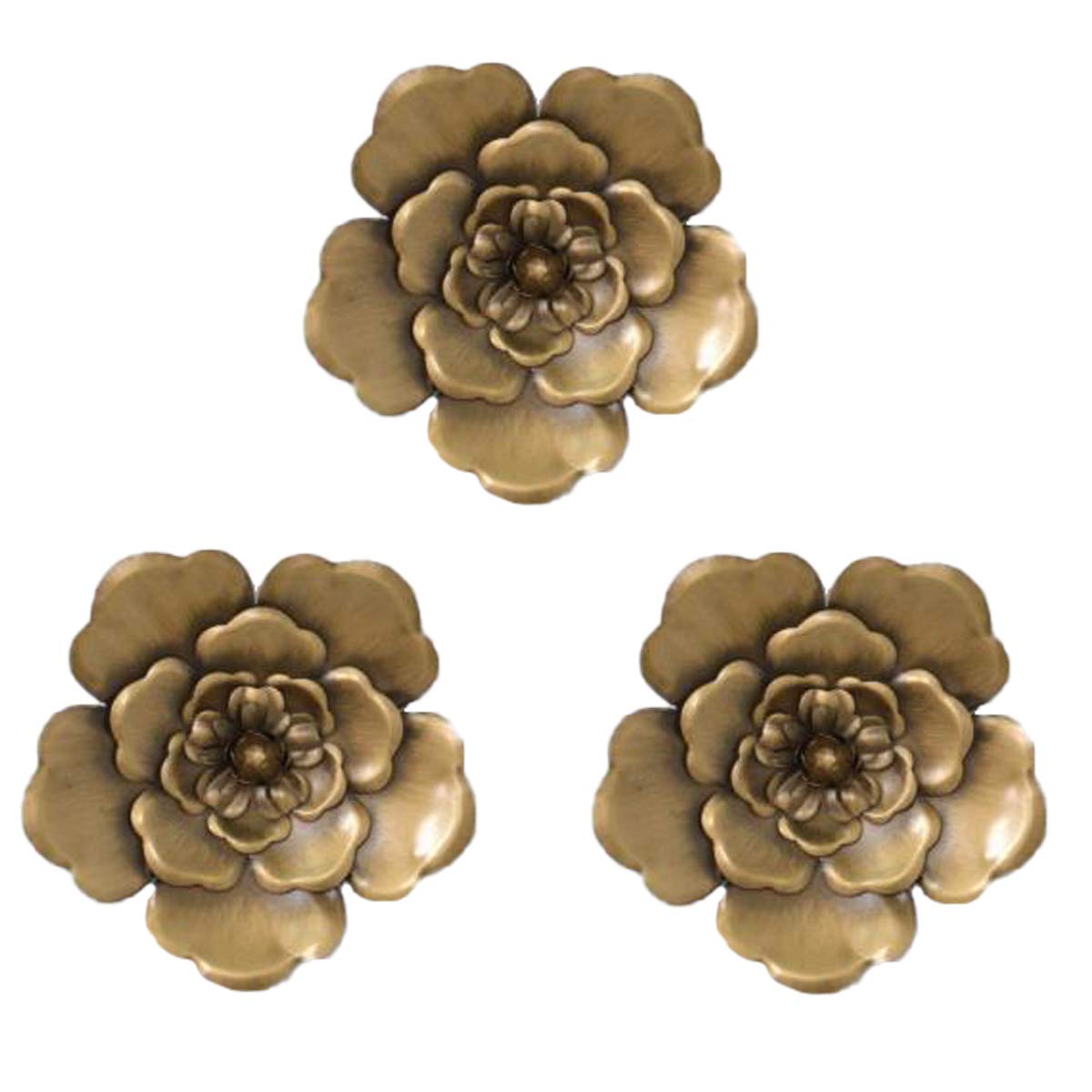 8 Inch Large Metal Flower Wall Art - 3 Piece Set, Multi-Layer Home Decor for Outdoor Garden, Porch, Patio (Gold) - Perfect for Farmhouse, Boho, and Rustic Style Decorations